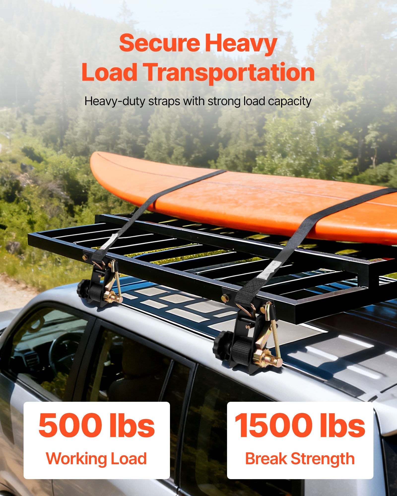 Test Kits: VEVOR Ladder Rack Ratchet Straps, Black Square Tube Mount, 38 mm Wide x 2.25 m Long Black Ladder Rack Straps with Double J-Hooks, 226.8 kg Load Heavy Duty, Cargo Buckle Lock Strap (4 Pack)