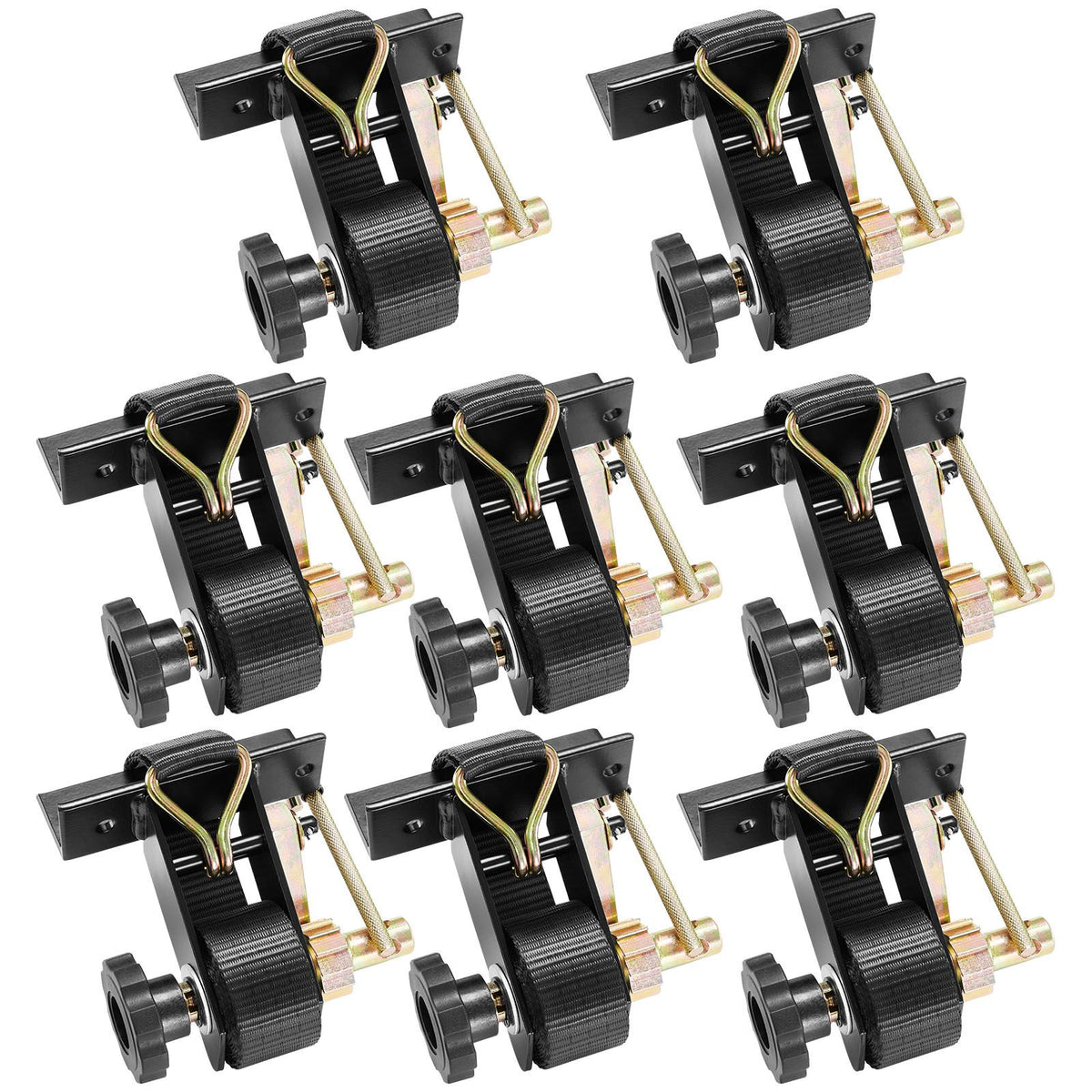 Ladder Rack Ratchet Straps, Black Square Tube Mount, 38 mm Wide x 2.25 m Long Black Ladder Rack Straps with Double J-Hooks, 226.8 kg Load Heavy Duty, Cargo Buckle Lock Strap (8 Pack)
