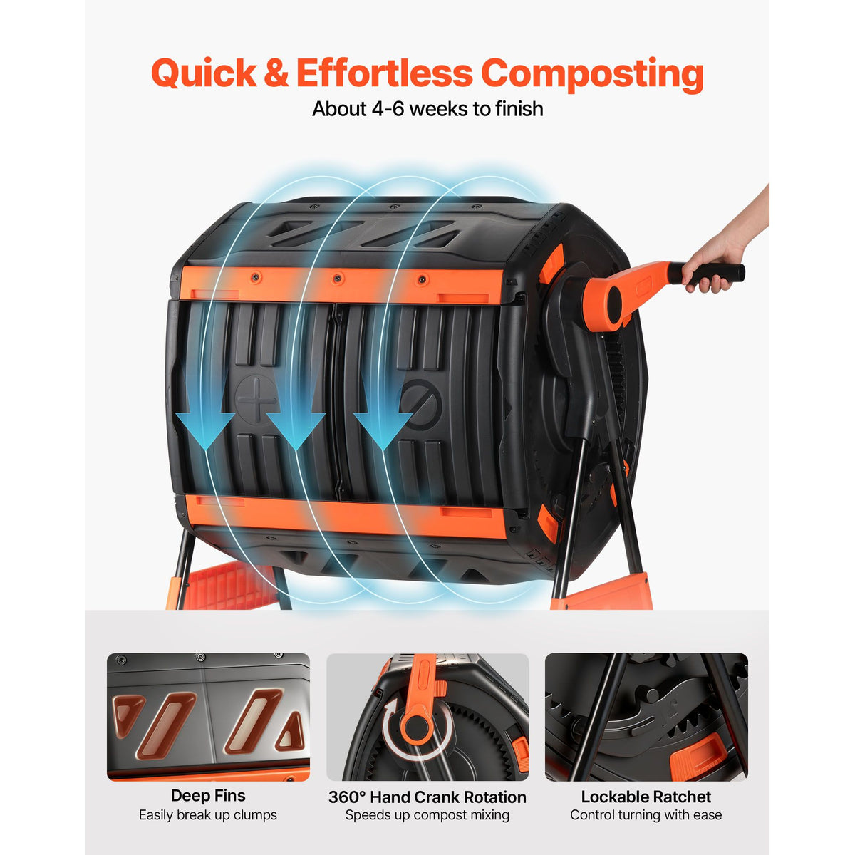 Compost Tumbler, 200L Dual Chamber Outdoor Tumbling Composter with 2 Sliding Doors and Aeration System, Large Easy-Turn Fast Rotating Composting Bin for Outside, Garden, Kitchen, and Yard Waste