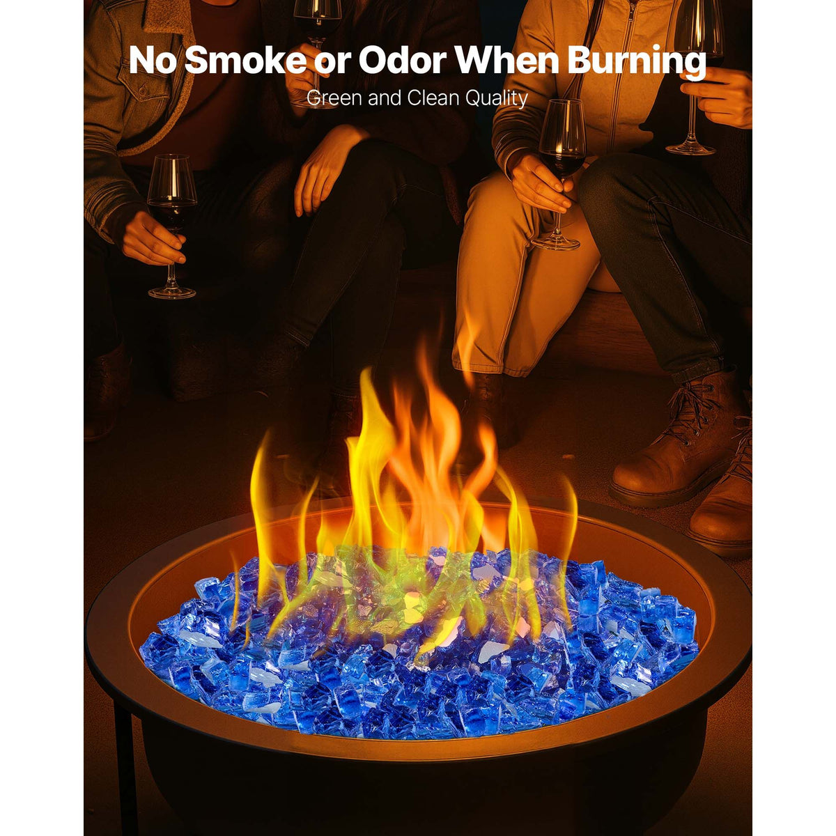 Fire Glass, 20LBS / 9KG High-Temperature Resistant Fireplace Rocks, 1/2-Inch / 12.7 mm Reflective & Smokeless Firepit Glass Rock, High Luster Stone Landscaping for Fire Pit Table, Cobalt Blue