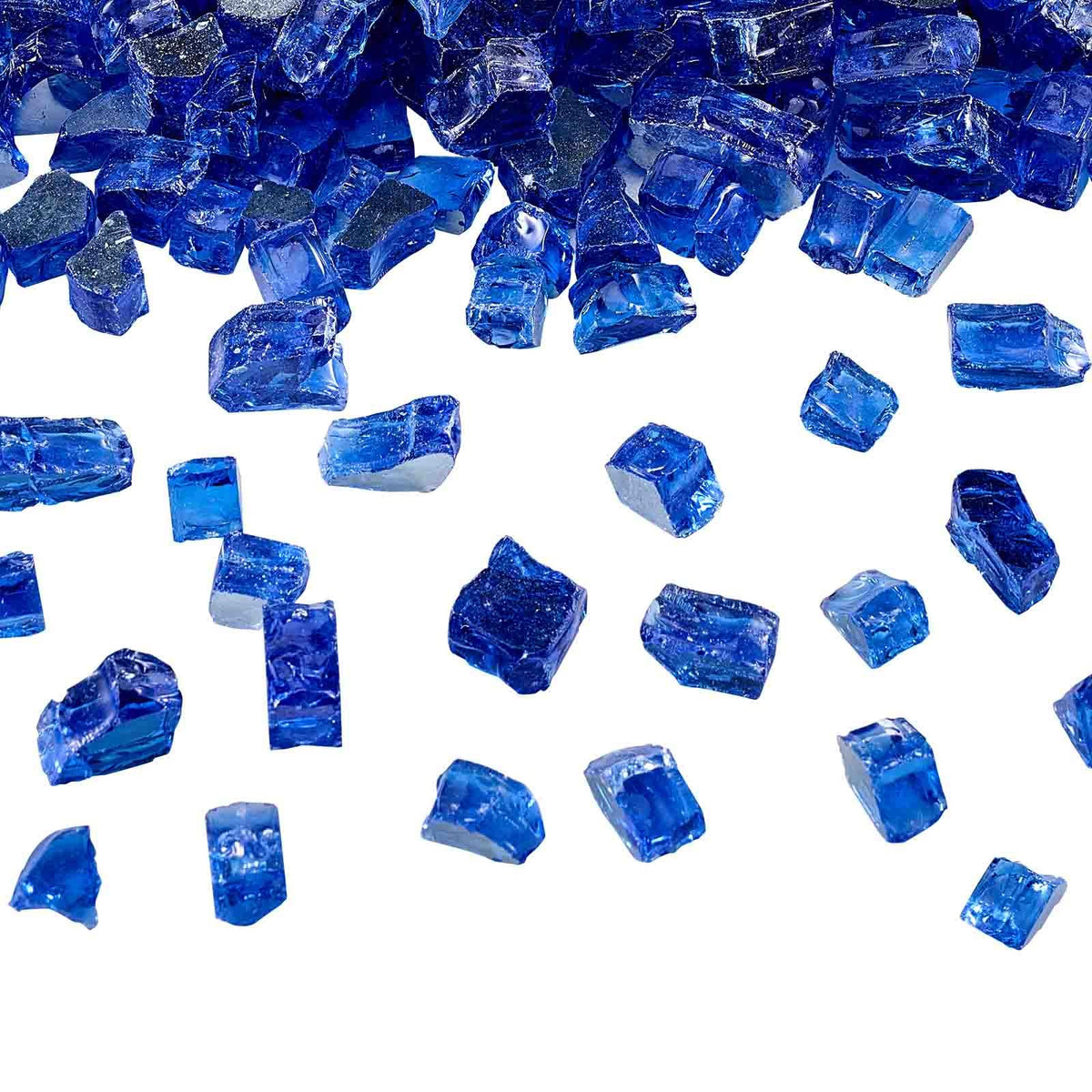 Fire Glass, 20LBS / 9KG High-Temperature Resistant Fireplace Rocks, 1/2-Inch / 12.7 mm Reflective & Smokeless Firepit Glass Rock, High Luster Stone Landscaping for Fire Pit Table, Cobalt Blue