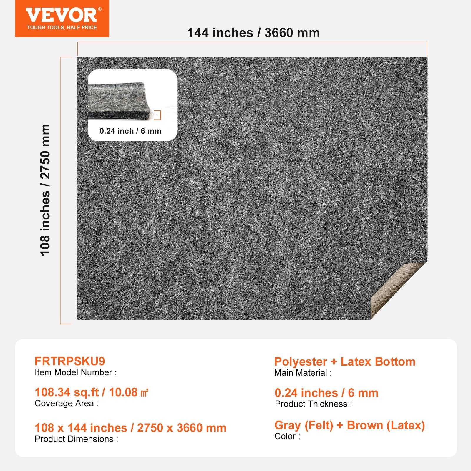 Floor Rugs: VEVOR Non Slip Rug Pad Gripper 9' x 12' Carpet Mat 0.24" Thick for All Floor