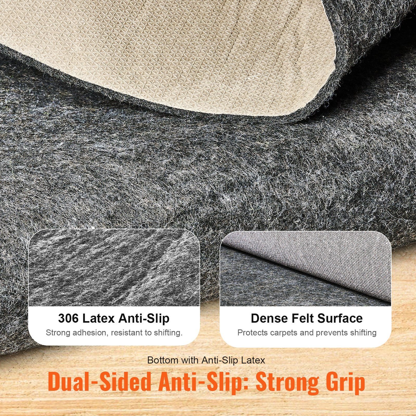 Floor Rugs: VEVOR Non Slip Rug Pad Gripper 25 x 94.5 in 0.24" Carpet Mat Thick for Floor