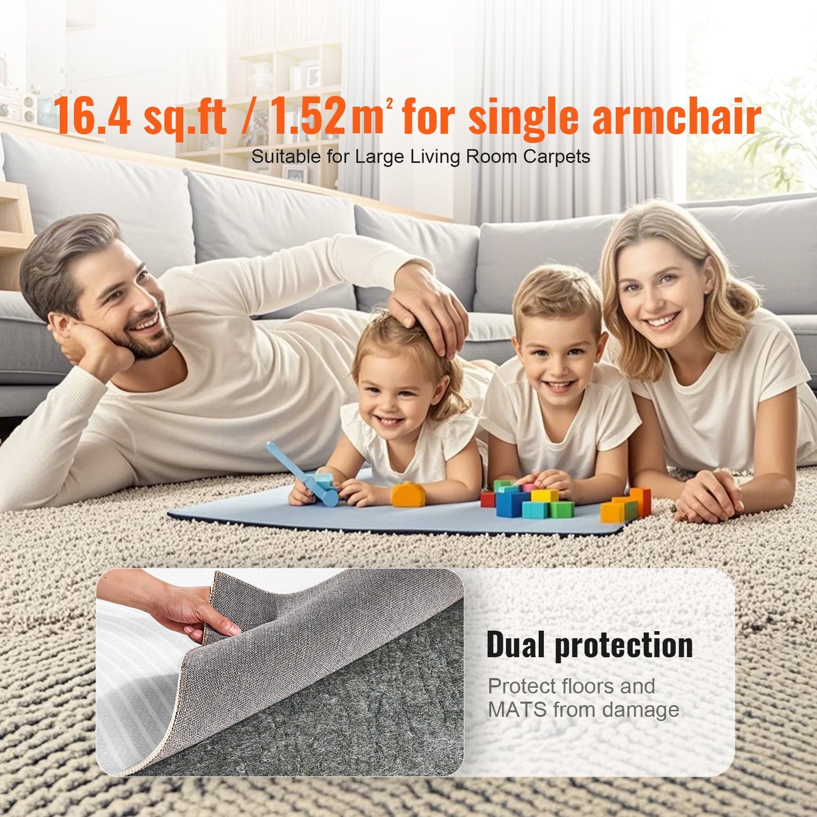 Floor Rugs: VEVOR Non Slip Rug Pad Gripper 25 x 94.5 in 0.24" Carpet Mat Thick for Floor
