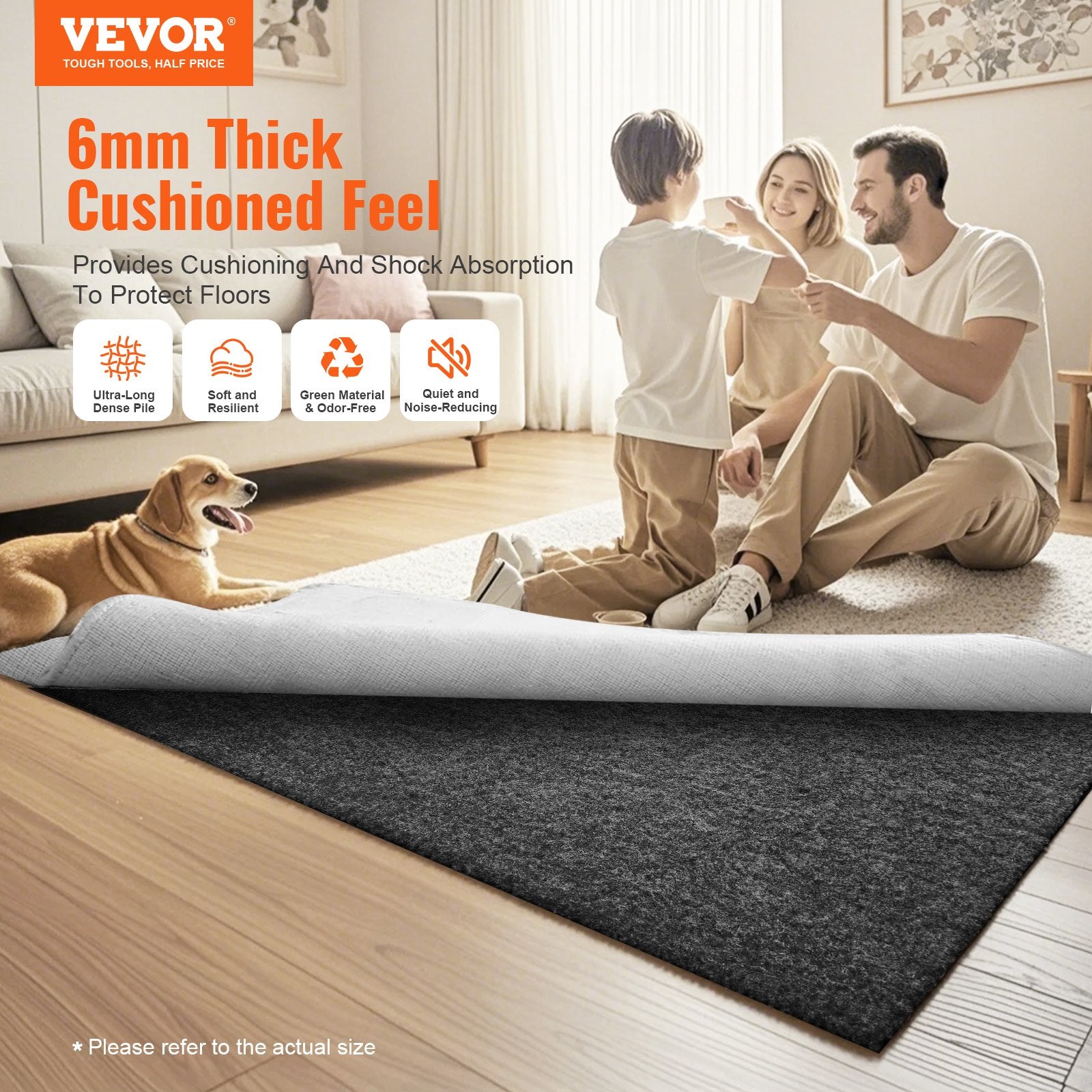 Floor Rugs: VEVOR Non Slip Rug Pad Gripper 8' x 10' Carpet Mat 0.24" Thick for All Floor