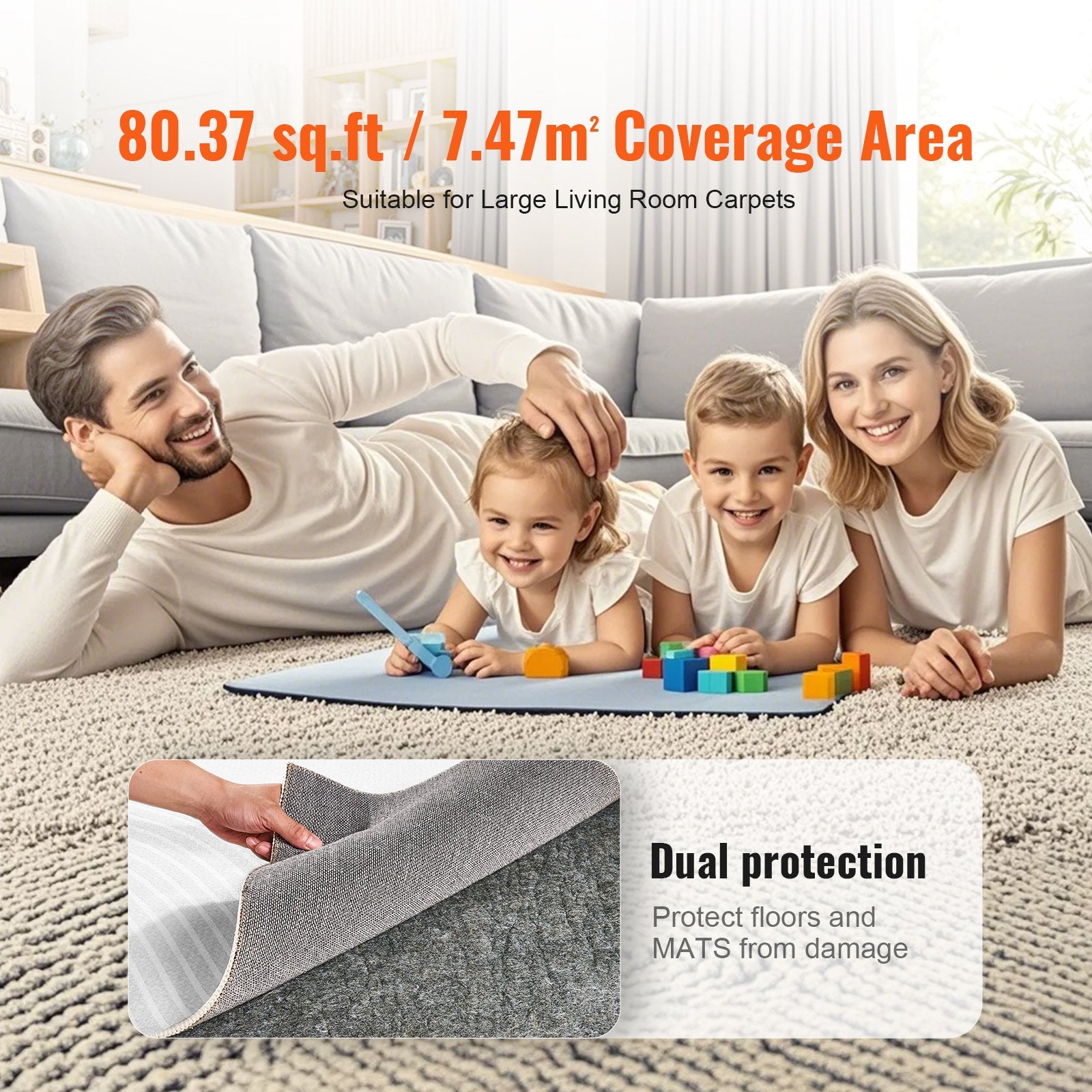 Floor Rugs: VEVOR Non Slip Rug Pad Gripper 8' x 10' Carpet Mat 0.24" Thick for All Floor
