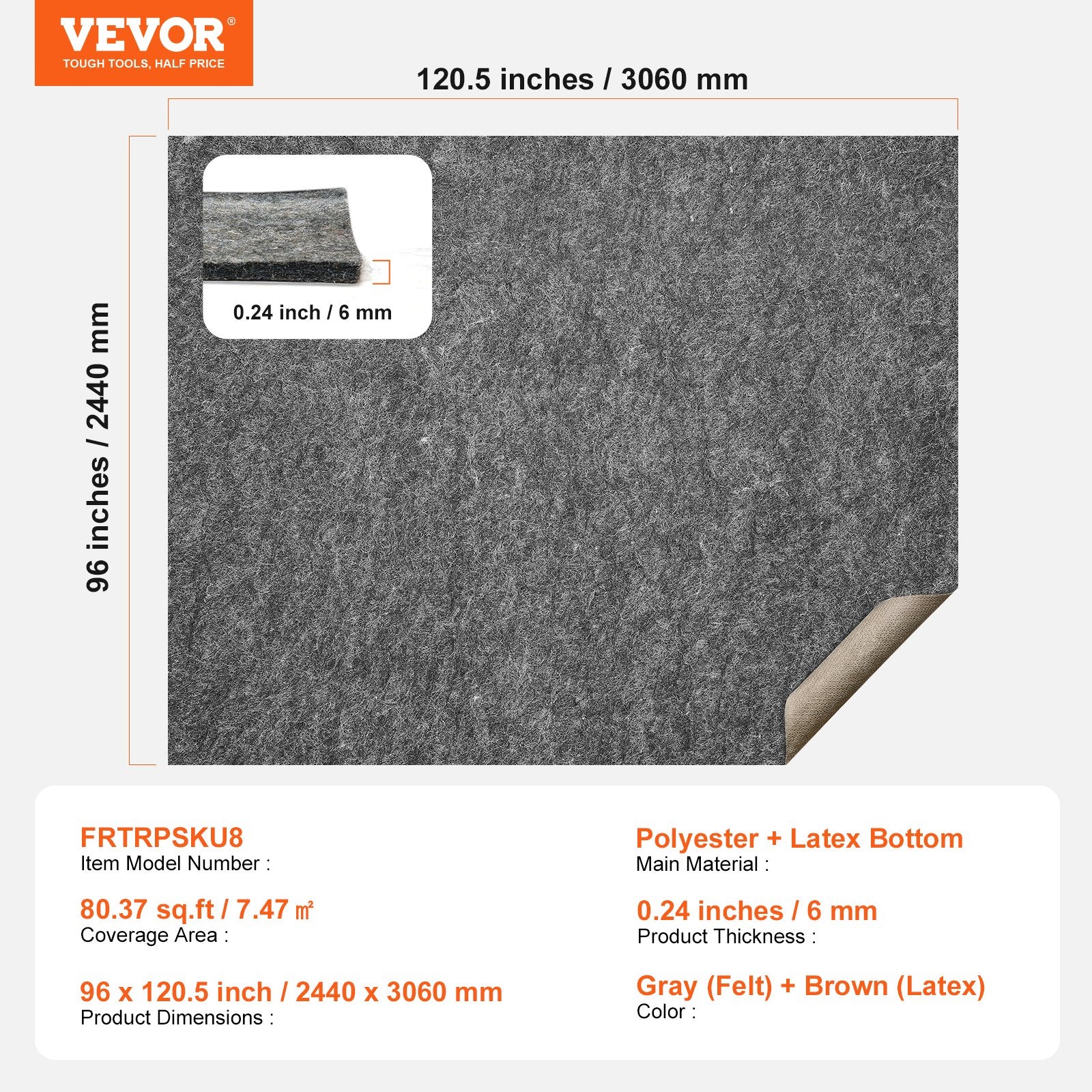 Floor Rugs: VEVOR Non Slip Rug Pad Gripper 8' x 10' Carpet Mat 0.24" Thick for All Floor