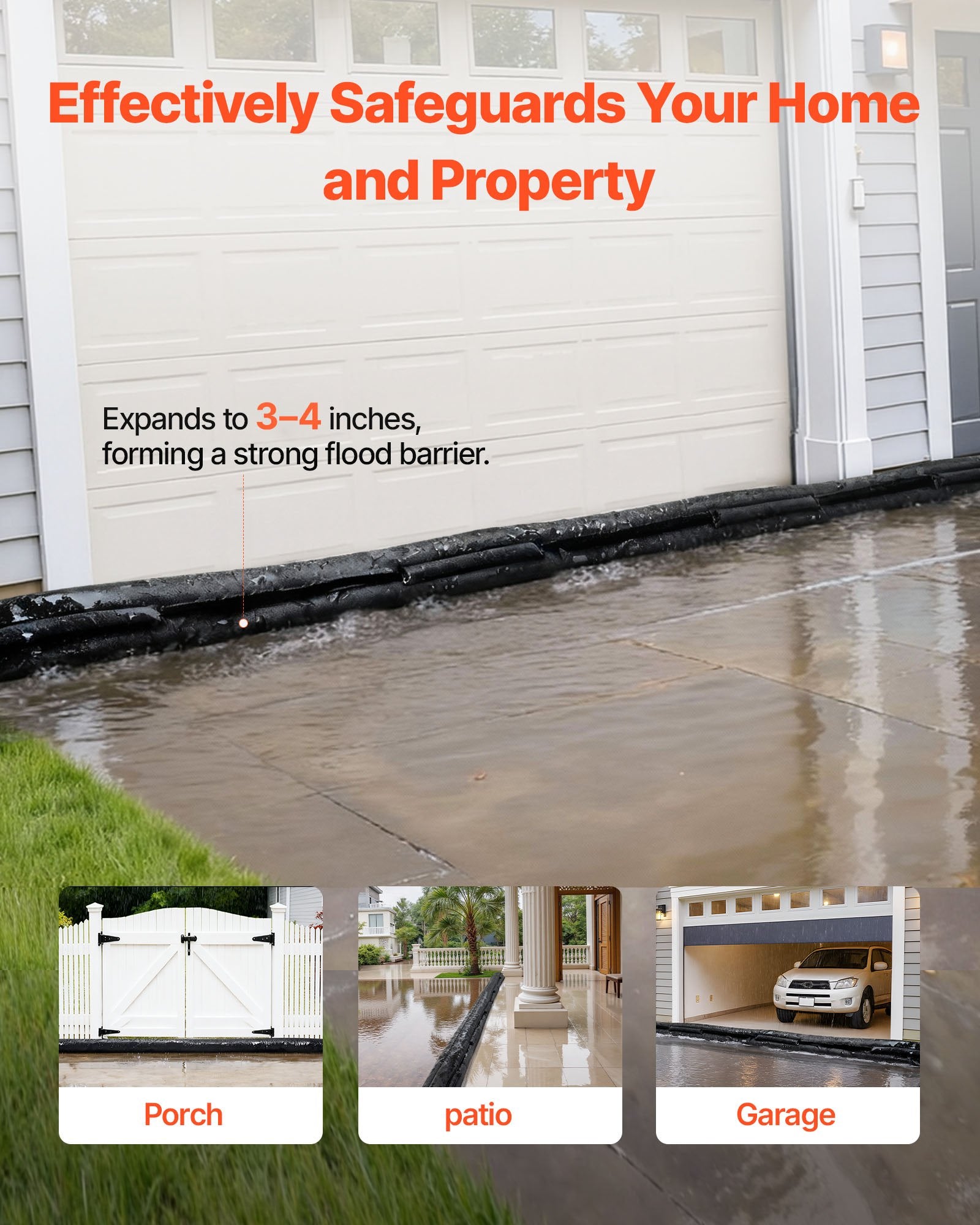 Flood Barrier, 8 Pack, 480 x 435 mm Flood Bags Activated by Water, Reusable Water Absorbent Barrier, Sandless Sandbags Blockage, Flooding Prevention Bags for Home, Doorway, Basement, Garage