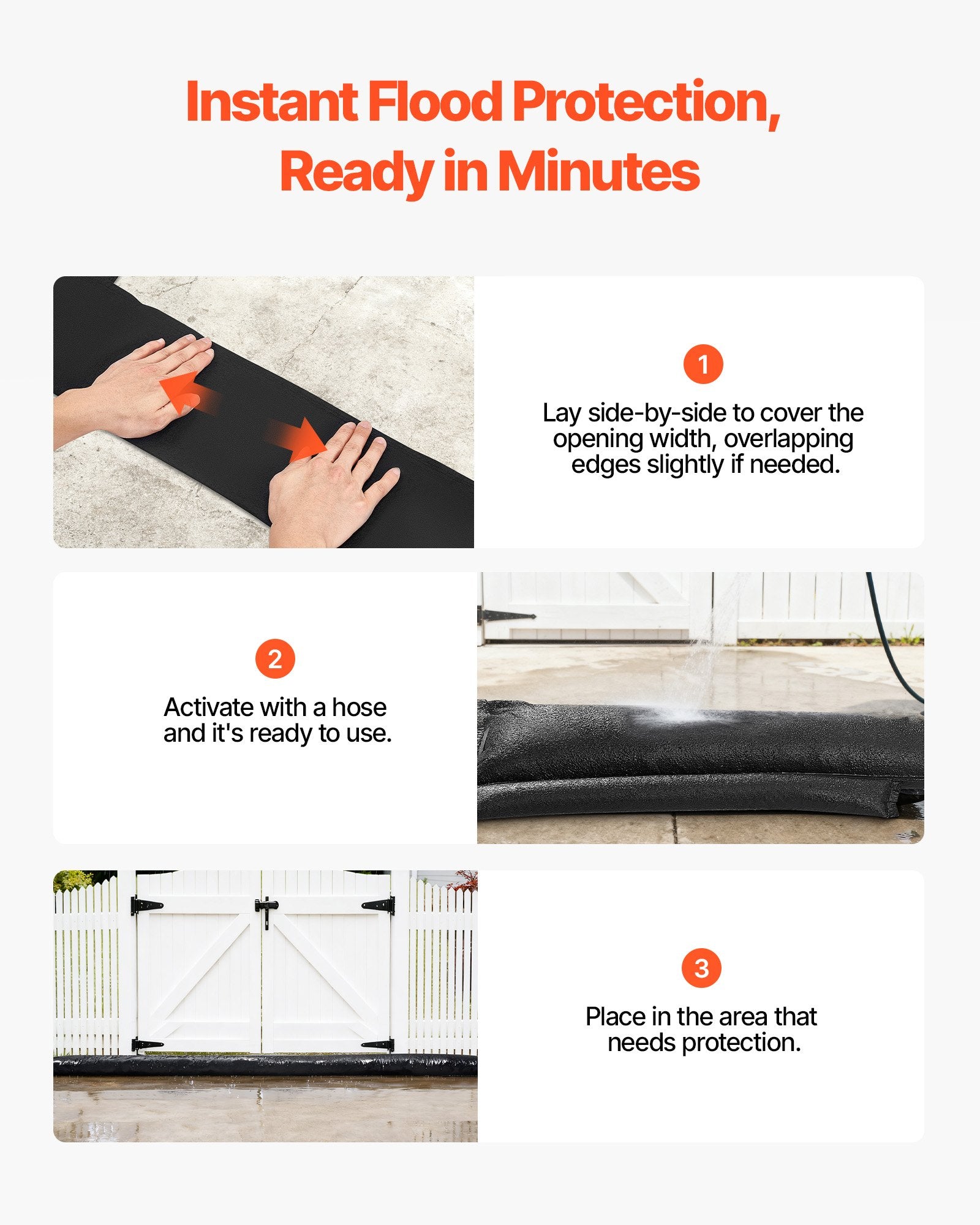 Flood Barrier, 8 Pack, 480 x 435 mm Flood Bags Activated by Water, Reusable Water Absorbent Barrier, Sandless Sandbags Blockage, Flooding Prevention Bags for Home, Doorway, Basement, Garage