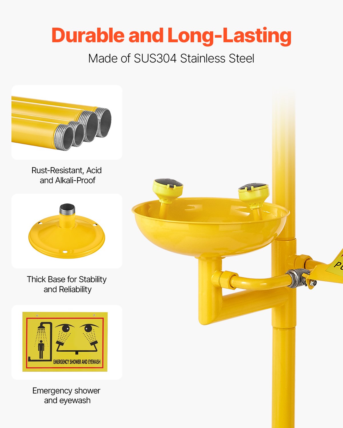 Tennis: VEVOR Emergency Shower Eye Wash Station, 34.25 x 15.75 x 91.73 Inch 304 Stainless Steel Eyewash and Shower Combination, OSHA-Approved First Aid Eye Wash Station, for Schools, Labs, Factories, Yellow