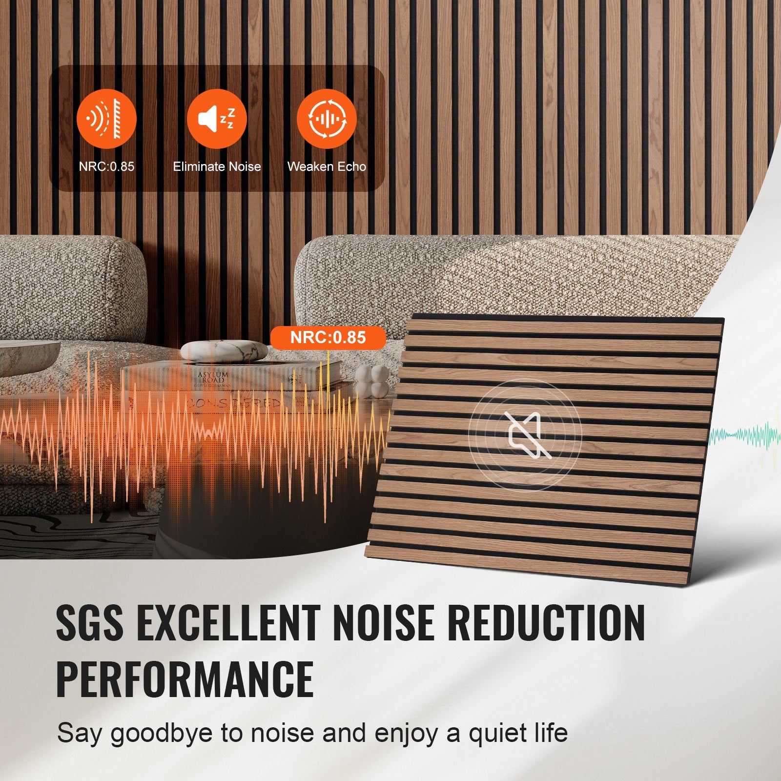 Audio Accessories: VEVOR Wood Slat Acoustic Panels 23.6 x 47.2 inch for Modern Wall Decor Walnut