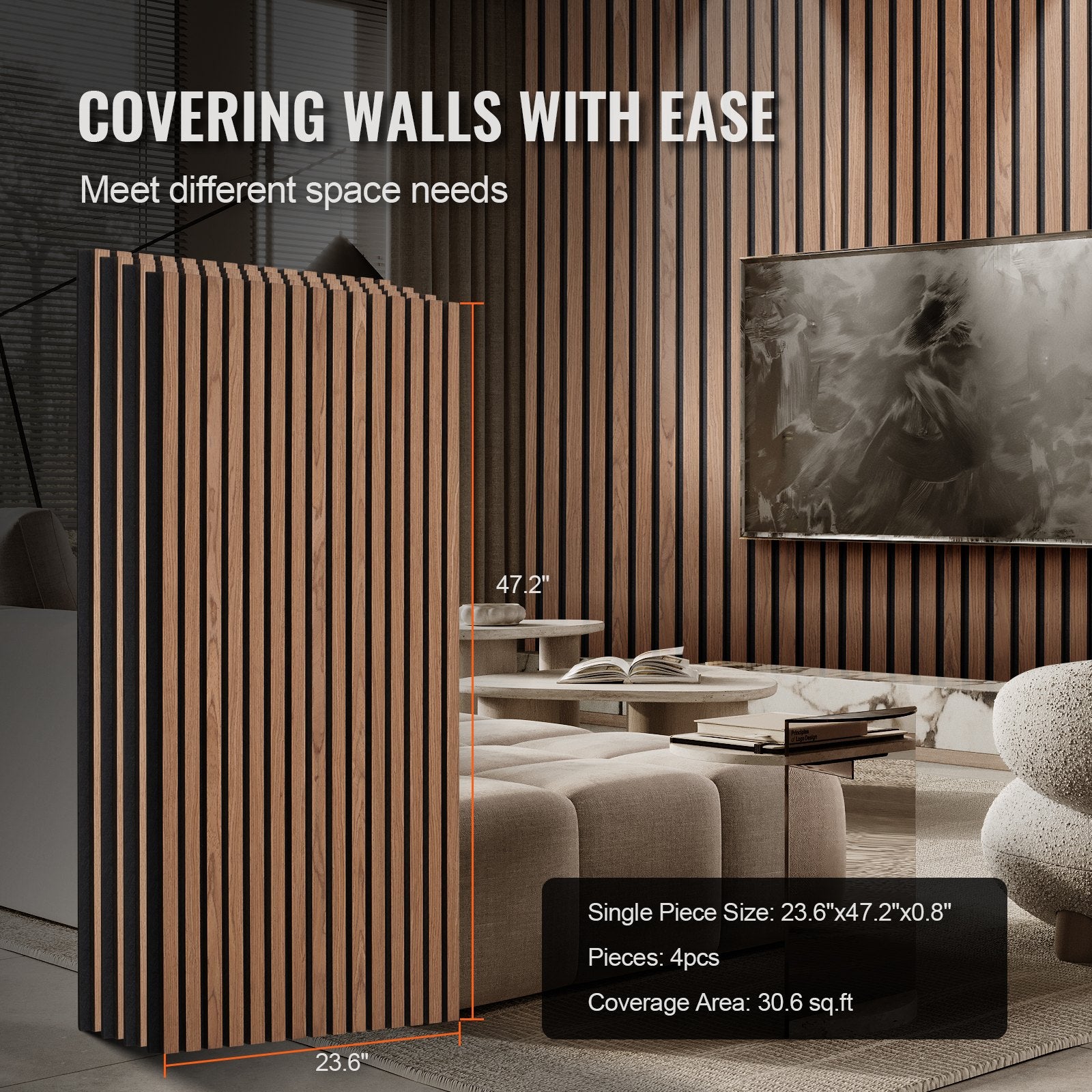 Audio Accessories: VEVOR Wood Slat Acoustic Panels 23.6 x 47.2 inch for Modern Wall Decor Walnut