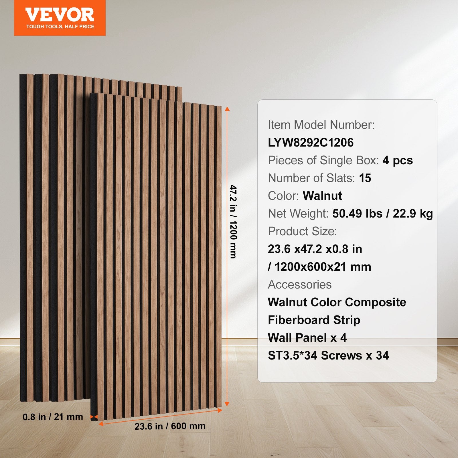 Audio Accessories: VEVOR Wood Slat Acoustic Panels 23.6 x 47.2 inch for Modern Wall Decor Walnut