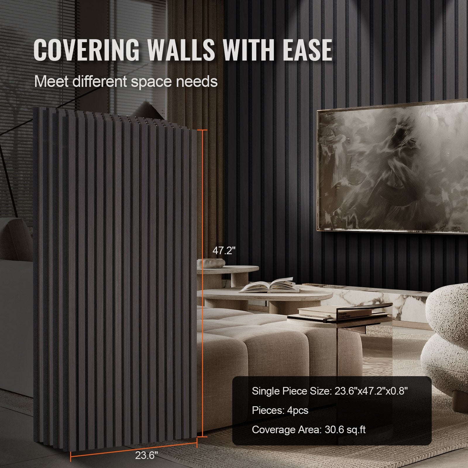 Wood Slat Acoustic Panels 23.6 x 47.2 inch for Modern Wall Decor Black Oak