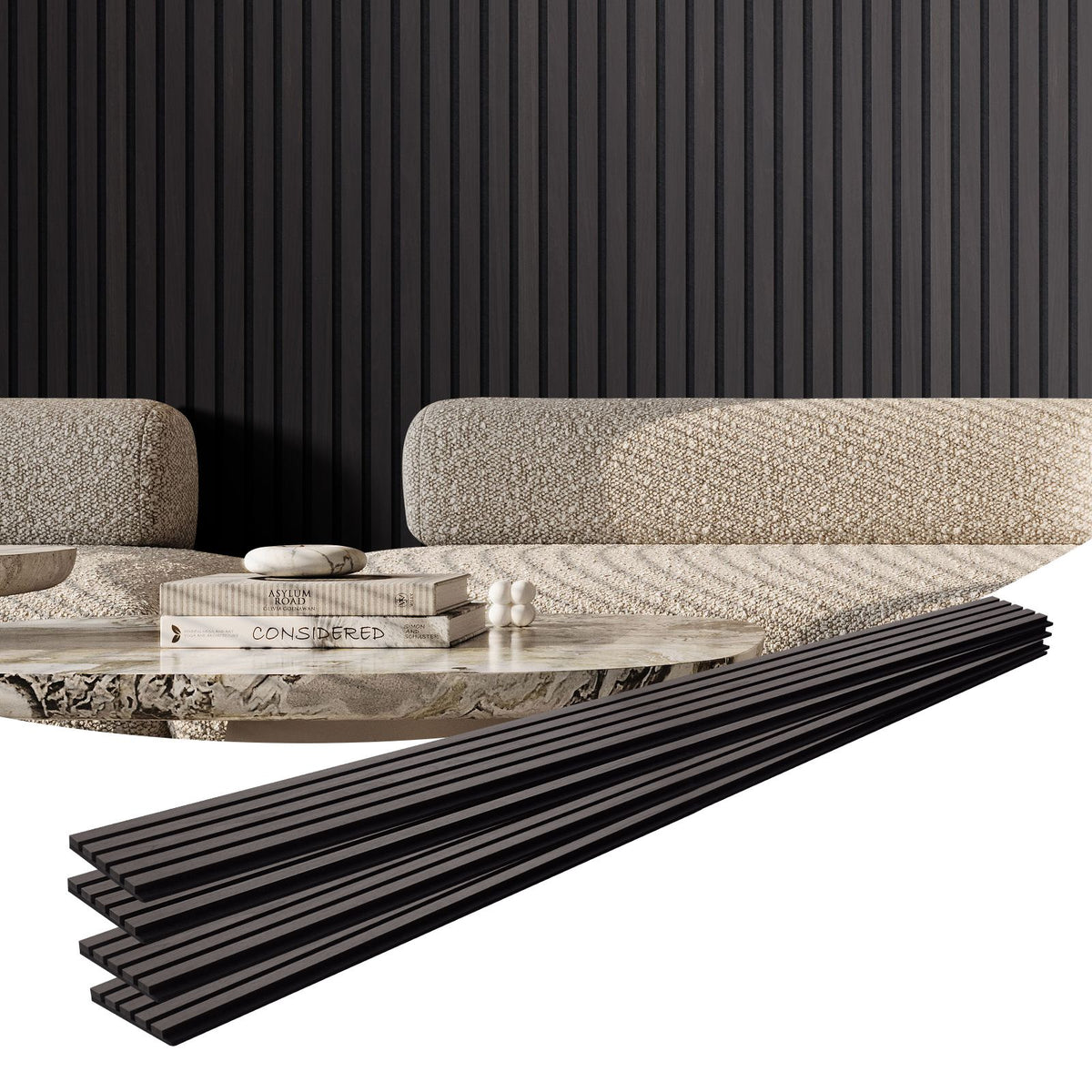 Wood Slat Acoustic Panels, 7.9 x 94.5 inch, MDF Accent Wooden Wall Panels for Modern Interior Wall Decor, Faux Wood Wall Board Panels for Noise Reduction, Black Oak