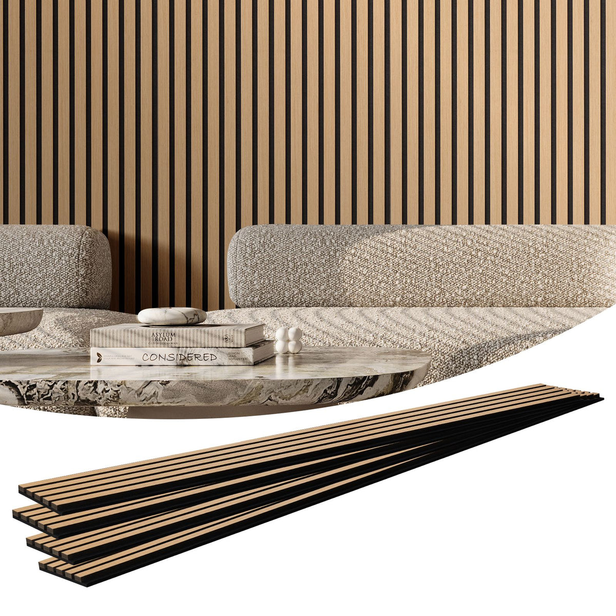 Wood Slat Acoustic Panels, 7.9 x 94.5 inch, MDF Accent Wooden Wall Panels for Modern Interior Wall Decor, Faux Wood Wall Board Panels for Noise Reduction, Light Oak