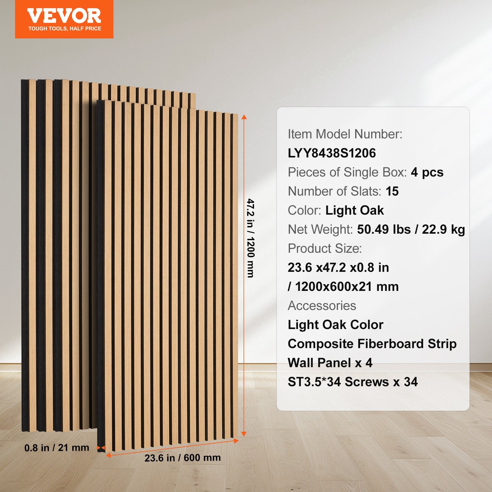 Audio Accessories: VEVOR Wood Slat Acoustic Panels 23.6 x 47.2 inch for Modern Wall Decor Light Oak