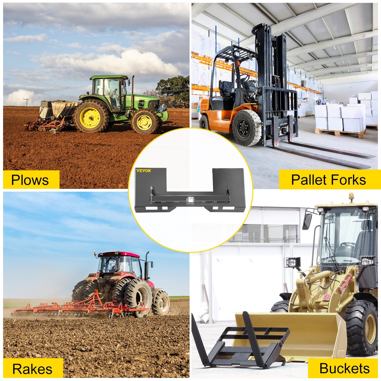 Universal Skid Steer Mount Plate 6.35mm Thick Skid Steer Plate Attachment1360.78kgWeight Capacity Quick Attach Mount Plate Steel Adapter Loader Easy to Weld or Bolt to Different Accessories Gray