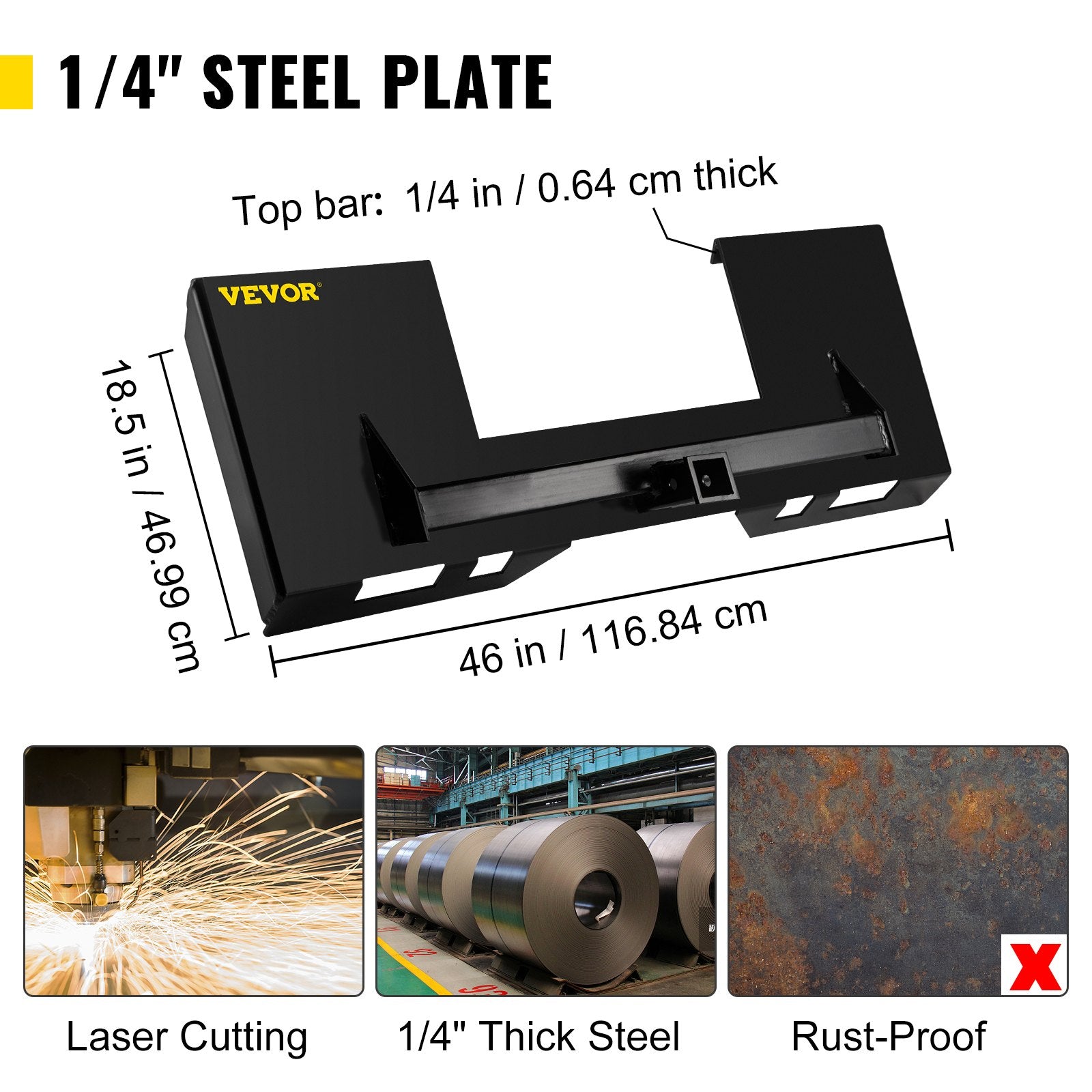 Automotive Repair & Speciality Tools: VEVOR Universal Skid Steer Mount Plate 6.35mmThick Skid Steer Plate Attachment1360.78kgWeight Capacity Quick Attach Mount Plate Steel Adapter Loader Easy to Weld or Bolt to Different Accessories Black