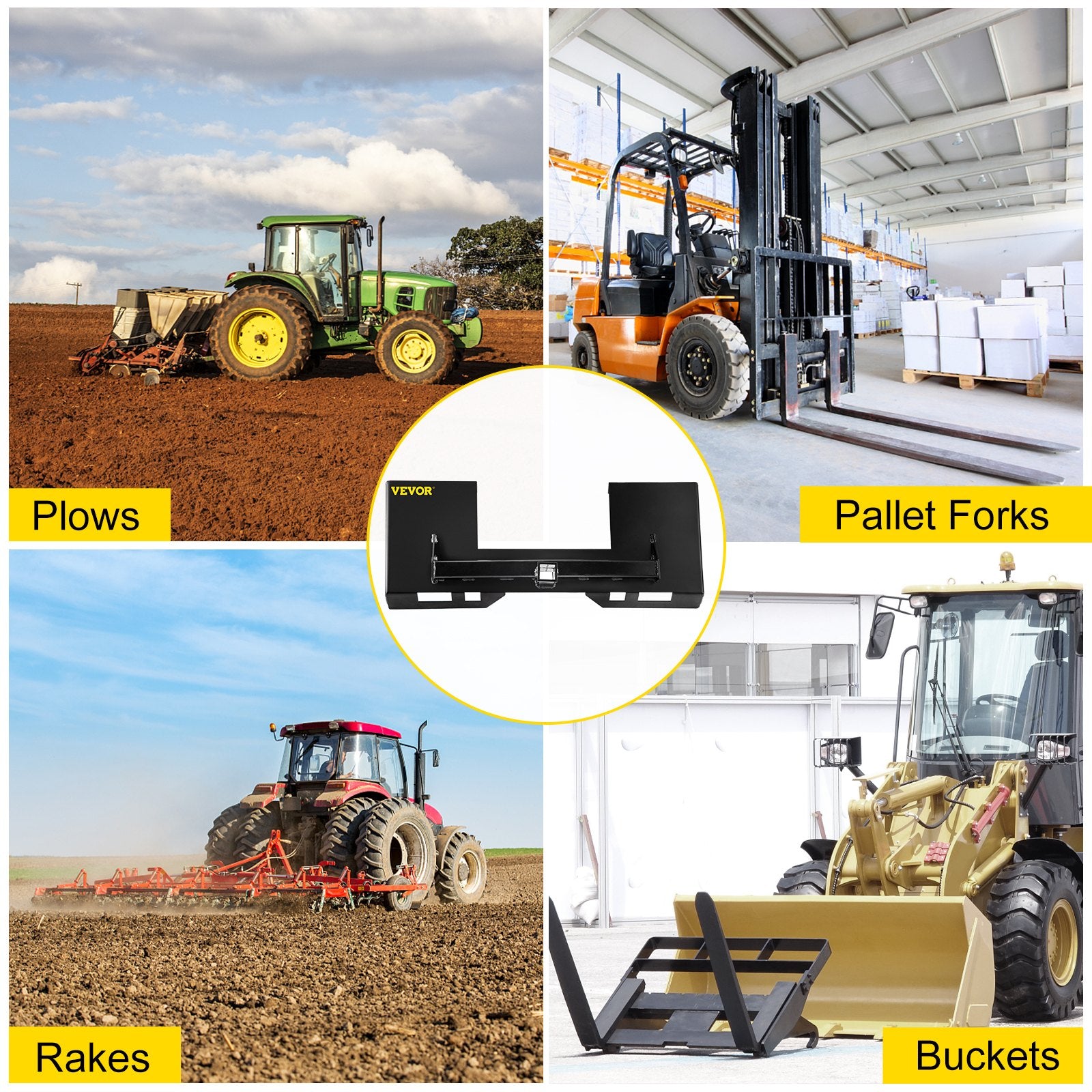 Automotive Repair & Speciality Tools: VEVOR Universal Skid Steer Mount Plate 6.35mmThick Skid Steer Plate Attachment1360.78kgWeight Capacity Quick Attach Mount Plate Steel Adapter Loader Easy to Weld or Bolt to Different Accessories Black