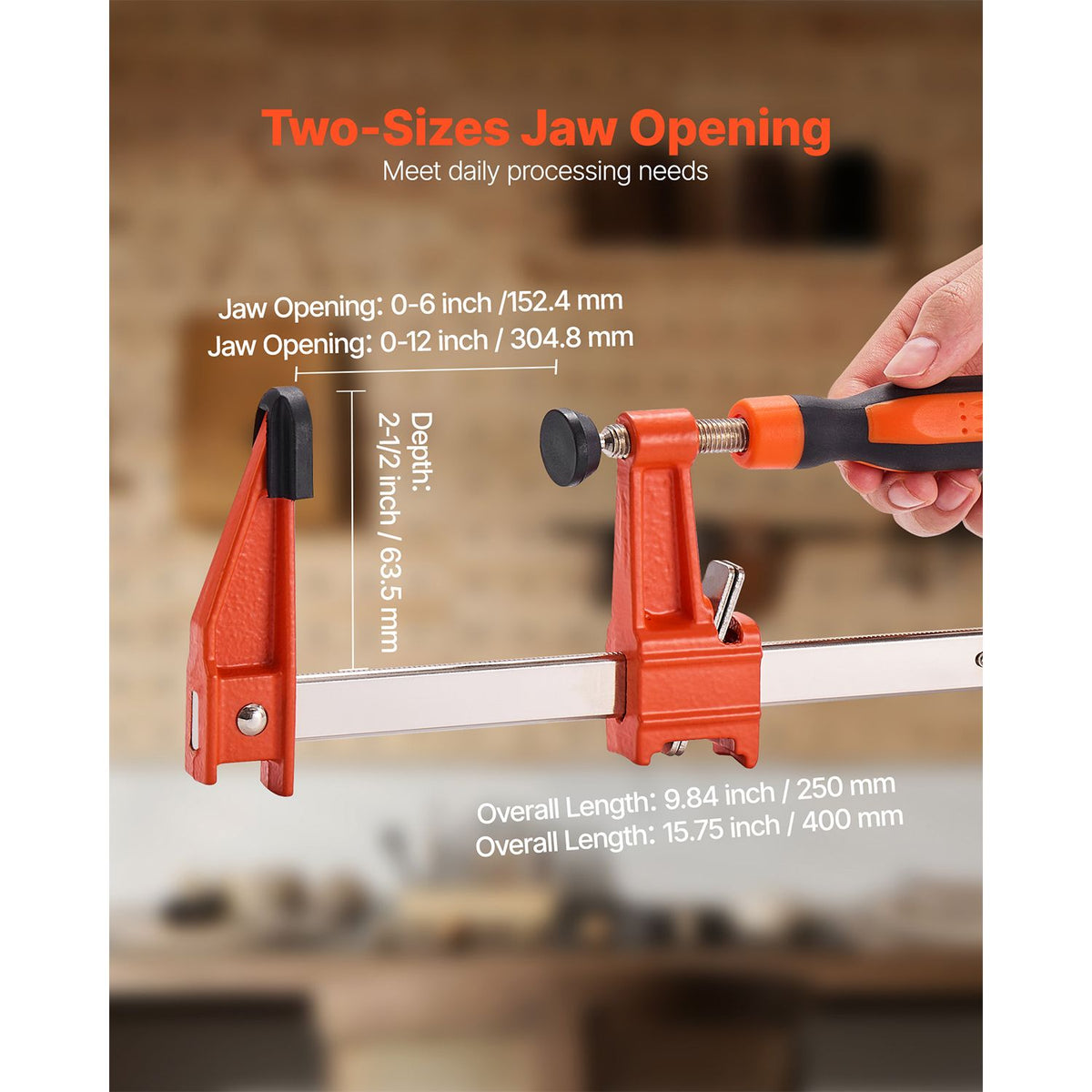 Bar Clamps for Woodworking, 2-Pack 15.24 cm and 2-Pack 30.48 cm, Lockable F-Clamp with 272 kg Load Limit, 63.5 mm Depth, Cast Iron and Carbon Steel, Wood Clamps for Woodworking Metal Working