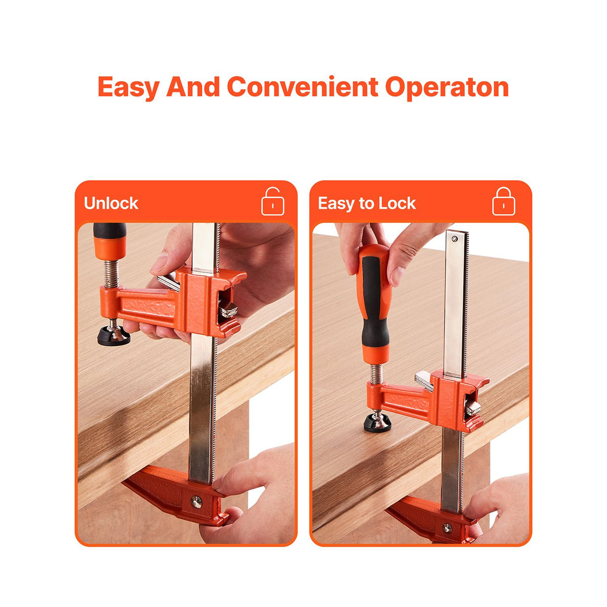 Bar Clamps for Woodworking, 2-Pack 15.24 cm and 2-Pack 30.48 cm, Lockable F-Clamp with 272 kg Load Limit, 63.5 mm Depth, Cast Iron and Carbon Steel, Wood Clamps for Woodworking Metal Working