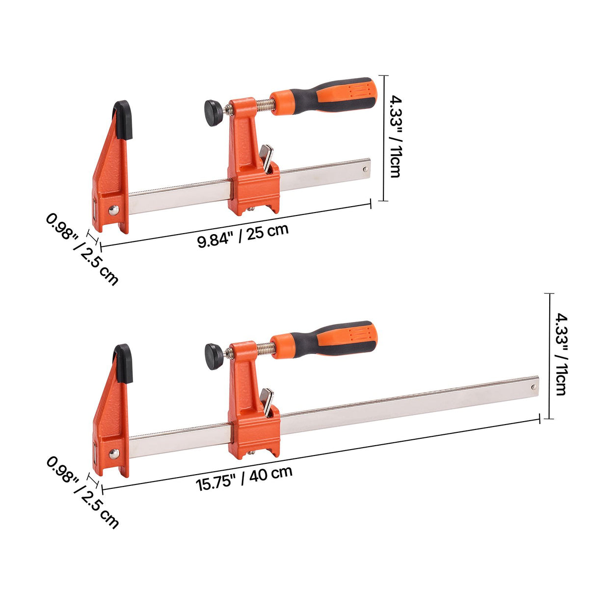Bar Clamps for Woodworking, 2-Pack 15.24 cm and 2-Pack 30.48 cm, Lockable F-Clamp with 272 kg Load Limit, 63.5 mm Depth, Cast Iron and Carbon Steel, Wood Clamps for Woodworking Metal Working