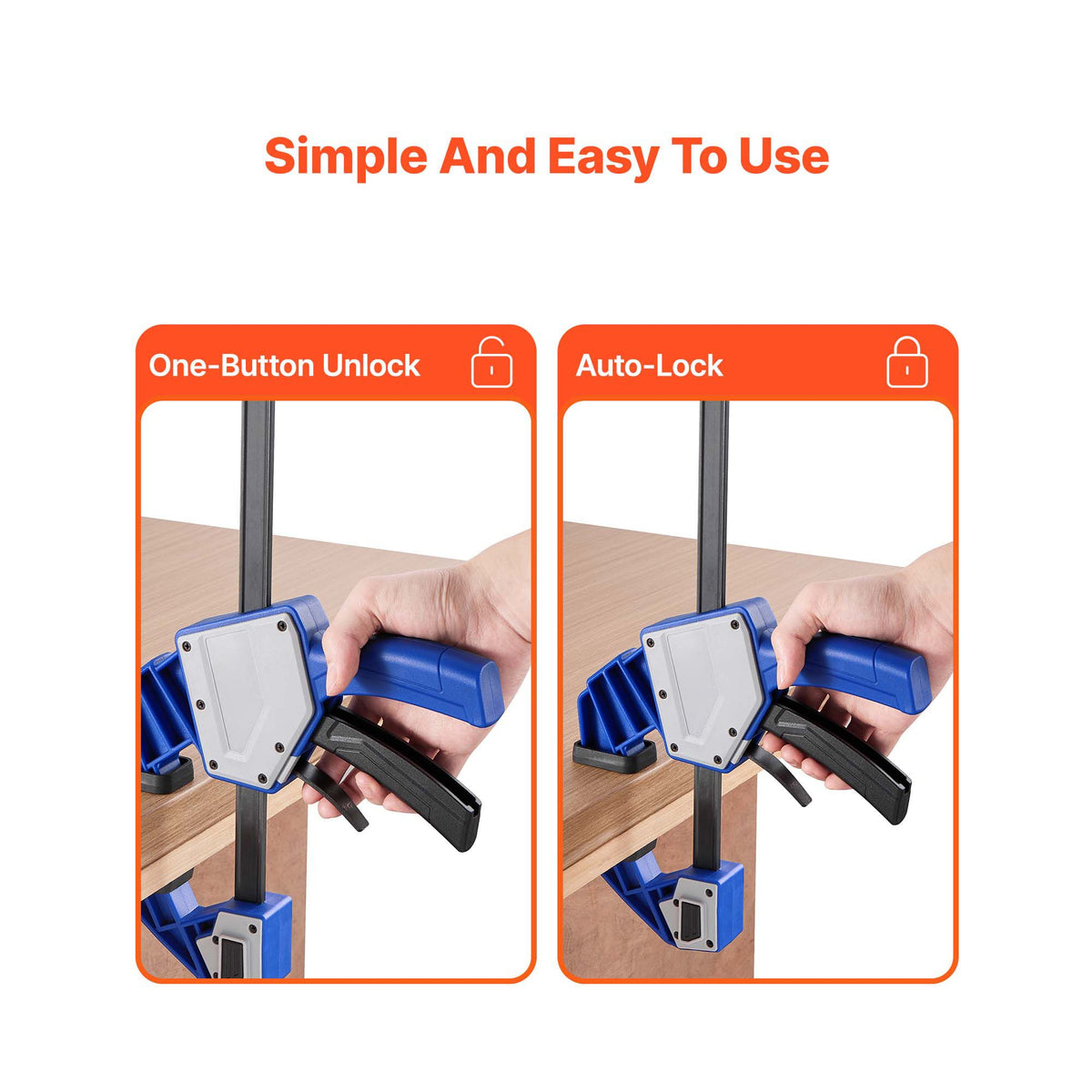 Bar Clamps for Woodworking, 2-Pack 60.96 cm One-Handed Clamp/Spreader, Quick-Grip F-Clamp with 154 kg Load Limit, Premium Plastic and Carbon Steel, for Woodworking Metal working, Blue + Black