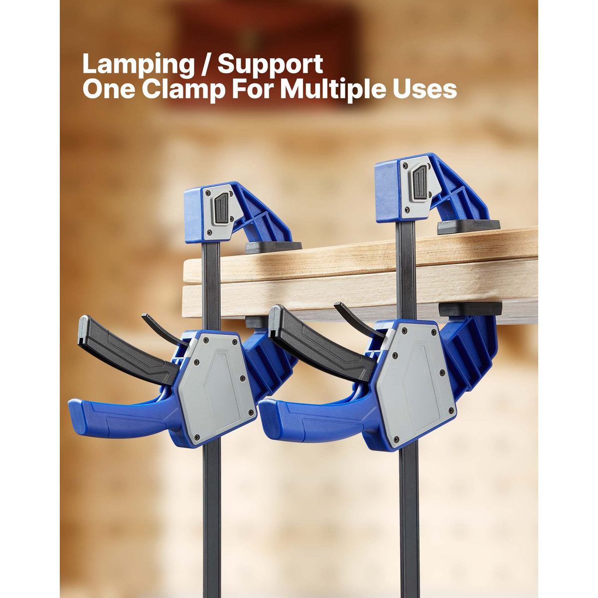 Bar Clamps for Woodworking, 2-Pack 60.96 cm One-Handed Clamp/Spreader, Quick-Grip F-Clamp with 154 kg Load Limit, Premium Plastic and Carbon Steel, for Woodworking Metal working, Blue + Black