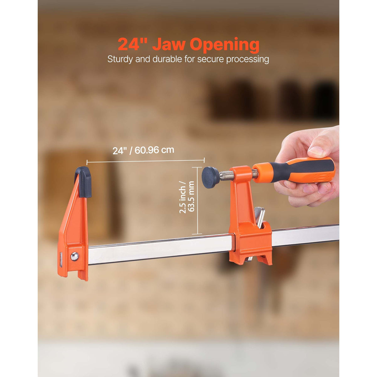 Bar Clamps for Woodworking, 2-Pack 610 mm Opening, Lockable F-Clamp with 272 kg Load Limit, 63.5 mm Depth, Cast Iron and Carbon Steel, Easy to Use, Wood Clamps for Woodworking Metal Working