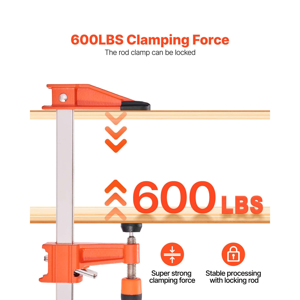 Bar Clamps for Woodworking, 2-Pack 610 mm Opening, Lockable F-Clamp with 272 kg Load Limit, 63.5 mm Depth, Cast Iron and Carbon Steel, Easy to Use, Wood Clamps for Woodworking Metal Working
