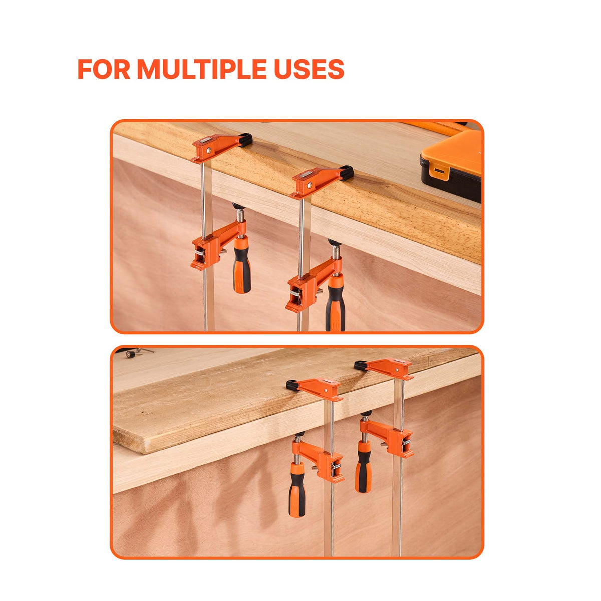 Bar Clamps for Woodworking, 2-Pack 610 mm Opening, Lockable F-Clamp with 272 kg Load Limit, 63.5 mm Depth, Cast Iron and Carbon Steel, Easy to Use, Wood Clamps for Woodworking Metal Working