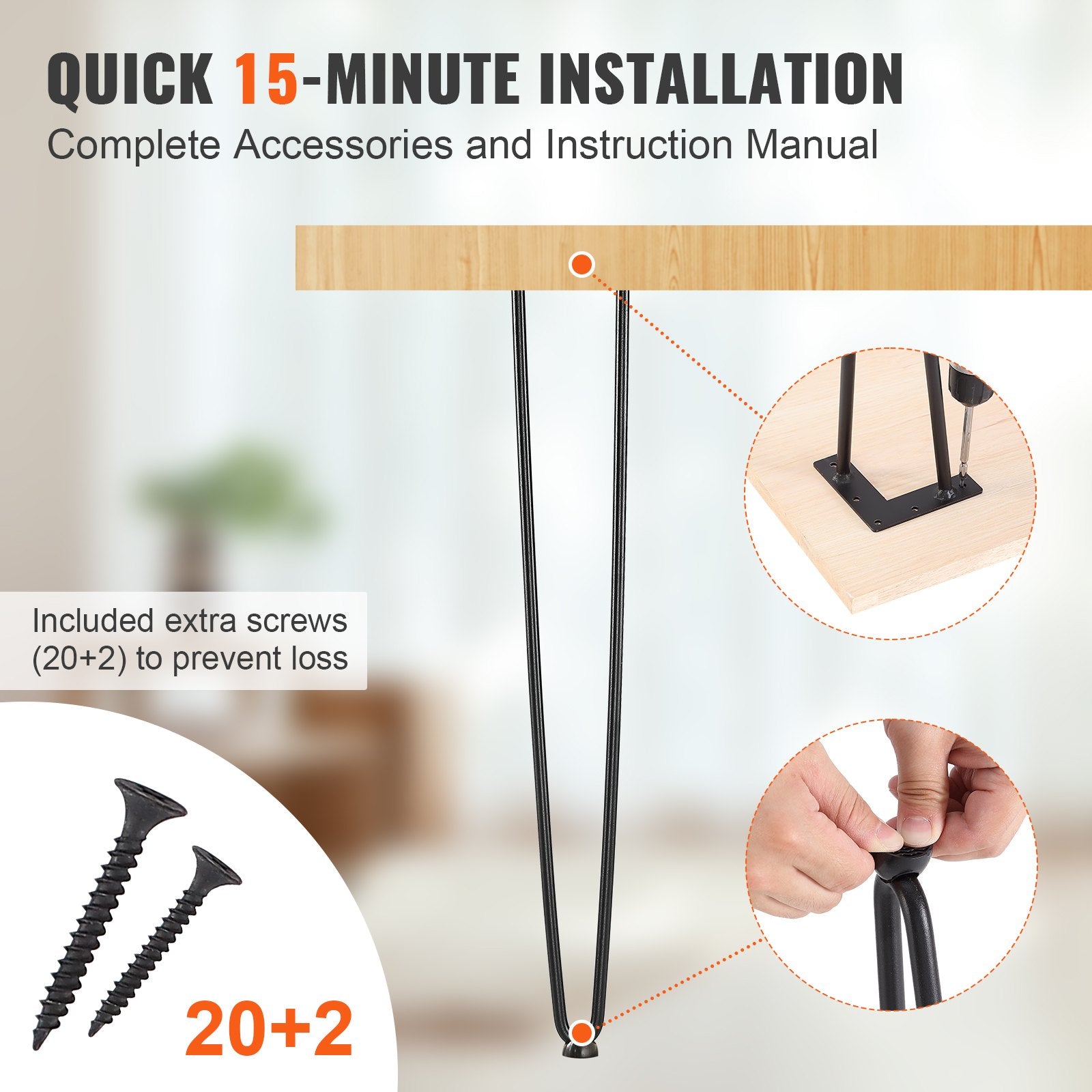 711.2MM Hairpin Furniture Legs, Metal Home DIY Projects for Nightstand, Coffee Table, Desk, 226.8KG Load Capacity with Rubber Floor Protectors, Metal Heavy Duty Sturdy Modern Table Legs, 4PCS