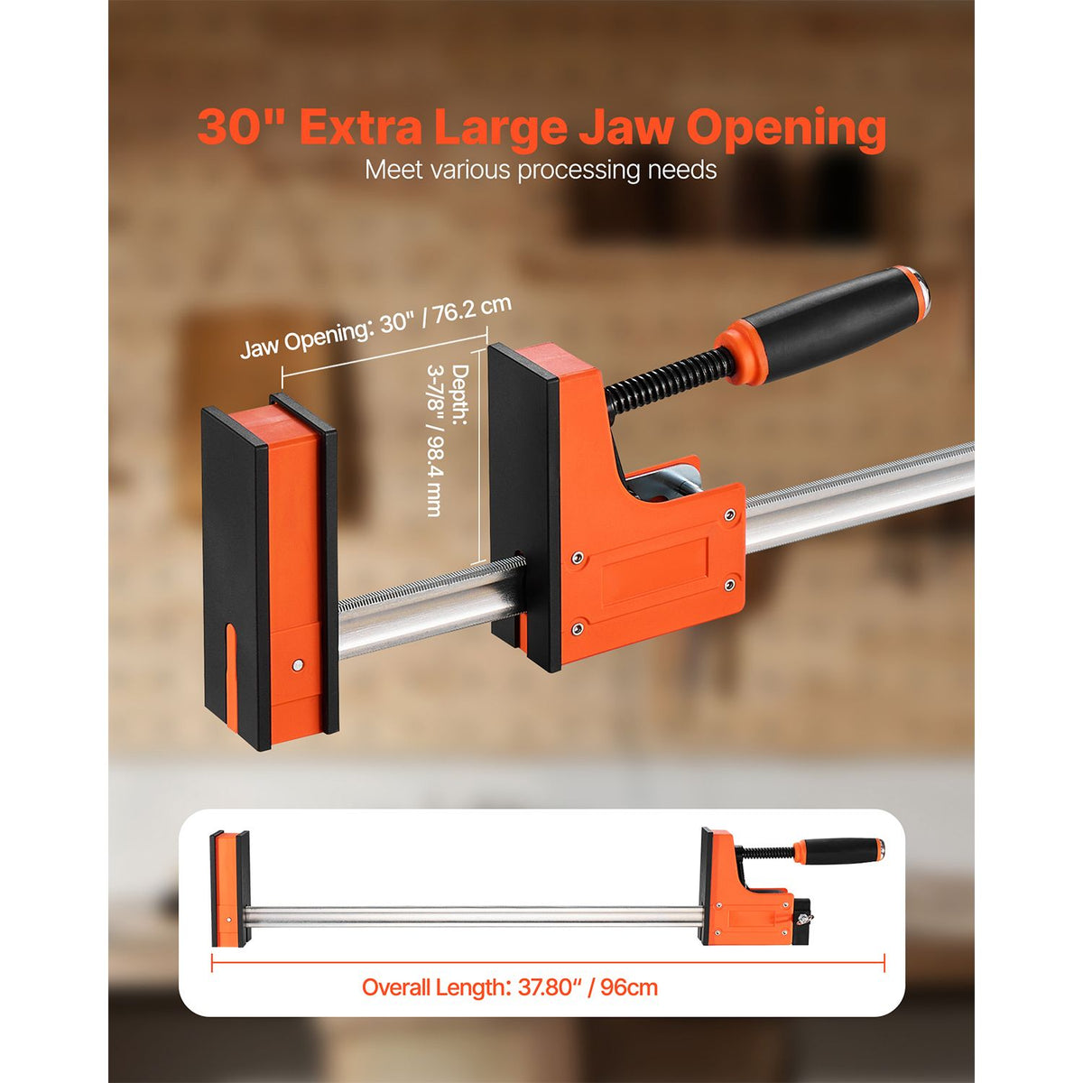 Bar Clamps for Woodworking, 2-Pack 76.2 cm Parallel Clamp Set, F-Clamp with 680 kg Load Limit, Even Pressure, High-strength Plastic and Carbon Steel, for Woodworking Metal Working, Orange
