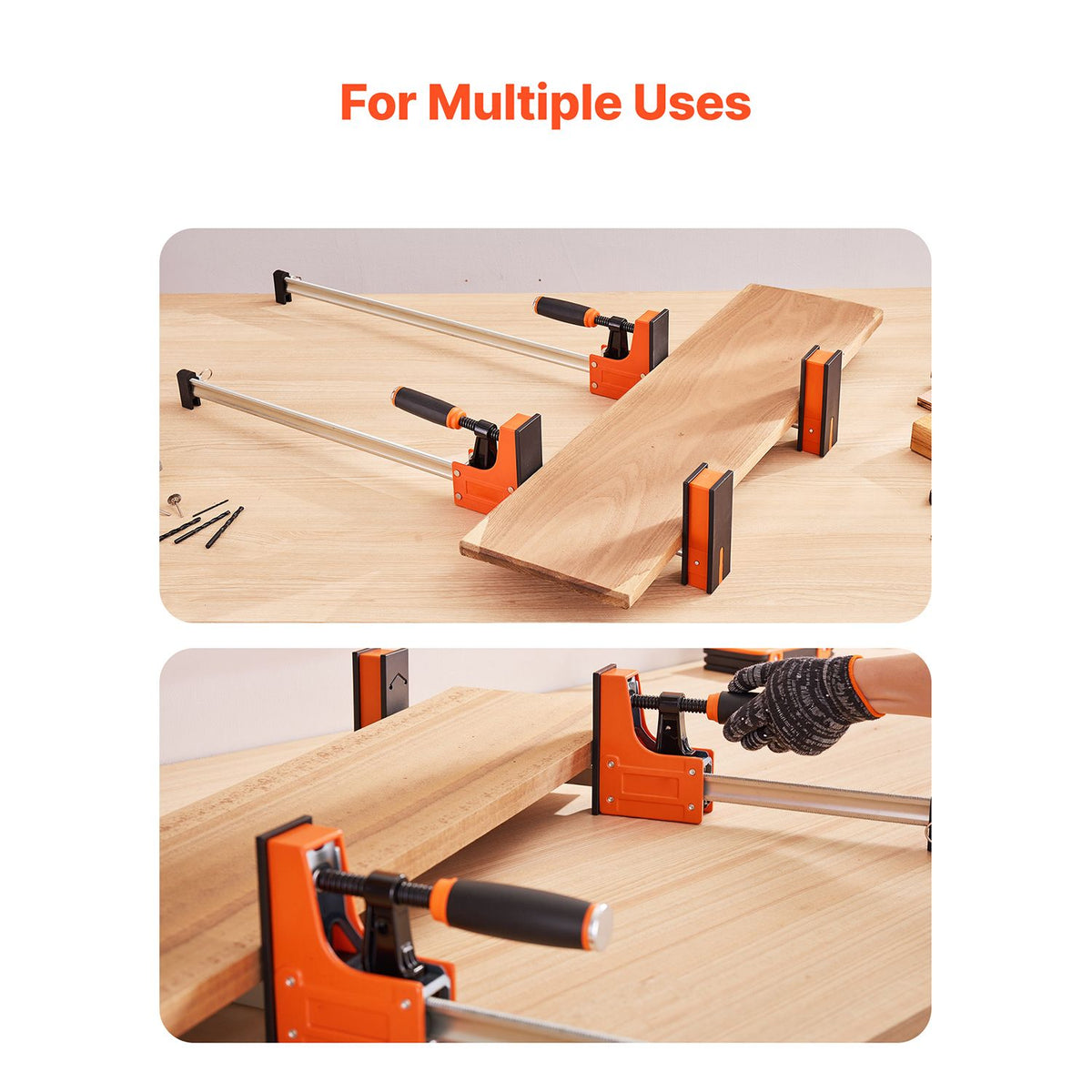 Bar Clamps for Woodworking, 2-Pack 76.2 cm Parallel Clamp Set, F-Clamp with 680 kg Load Limit, Even Pressure, High-strength Plastic and Carbon Steel, for Woodworking Metal Working, Orange