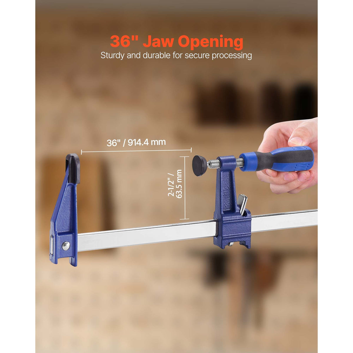 Bar Clamps for Woodworking, 4-Pack 91.4 cm Opening, Lockable F-Clamp with 272 kg Load Limit, 63.5 mm Depth, Cast Iron and Carbon Steel, Easy to Use, Wood Clamps for Woodworking Metal Working