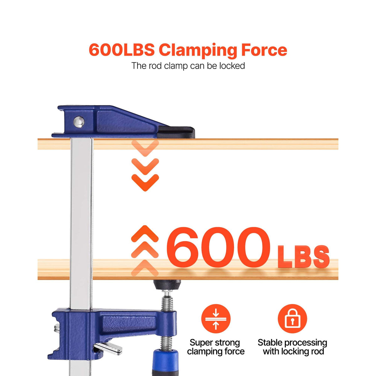 Bar Clamps for Woodworking, 4-Pack 91.4 cm Opening, Lockable F-Clamp with 272 kg Load Limit, 63.5 mm Depth, Cast Iron and Carbon Steel, Easy to Use, Wood Clamps for Woodworking Metal Working
