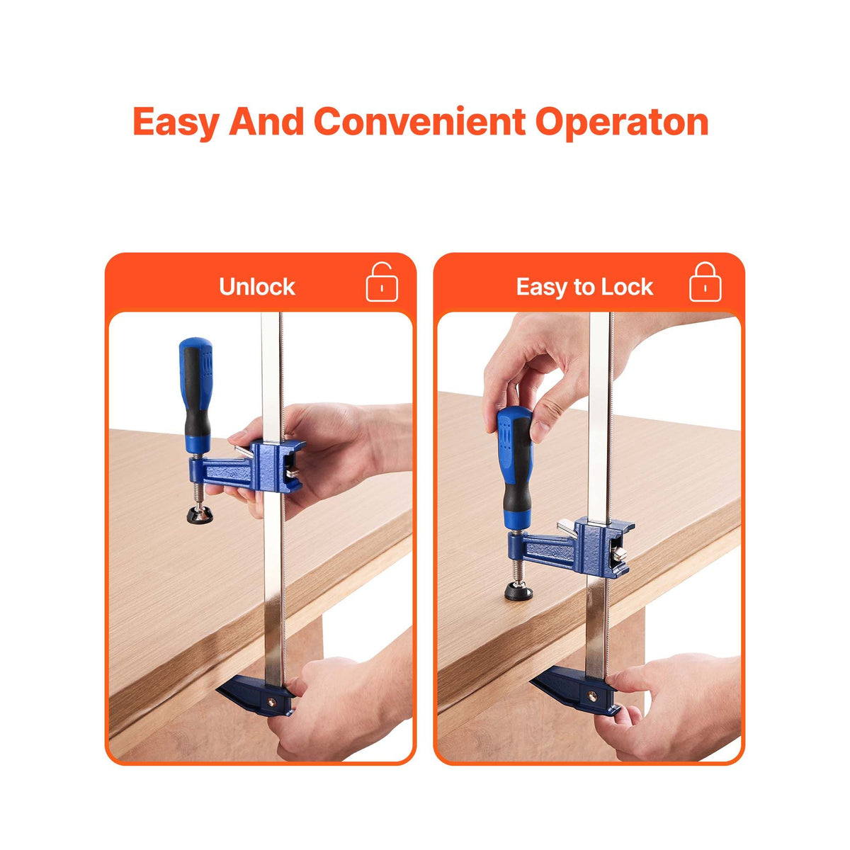 Bar Clamps for Woodworking, 4-Pack 91.4 cm Opening, Lockable F-Clamp with 272 kg Load Limit, 63.5 mm Depth, Cast Iron and Carbon Steel, Easy to Use, Wood Clamps for Woodworking Metal Working