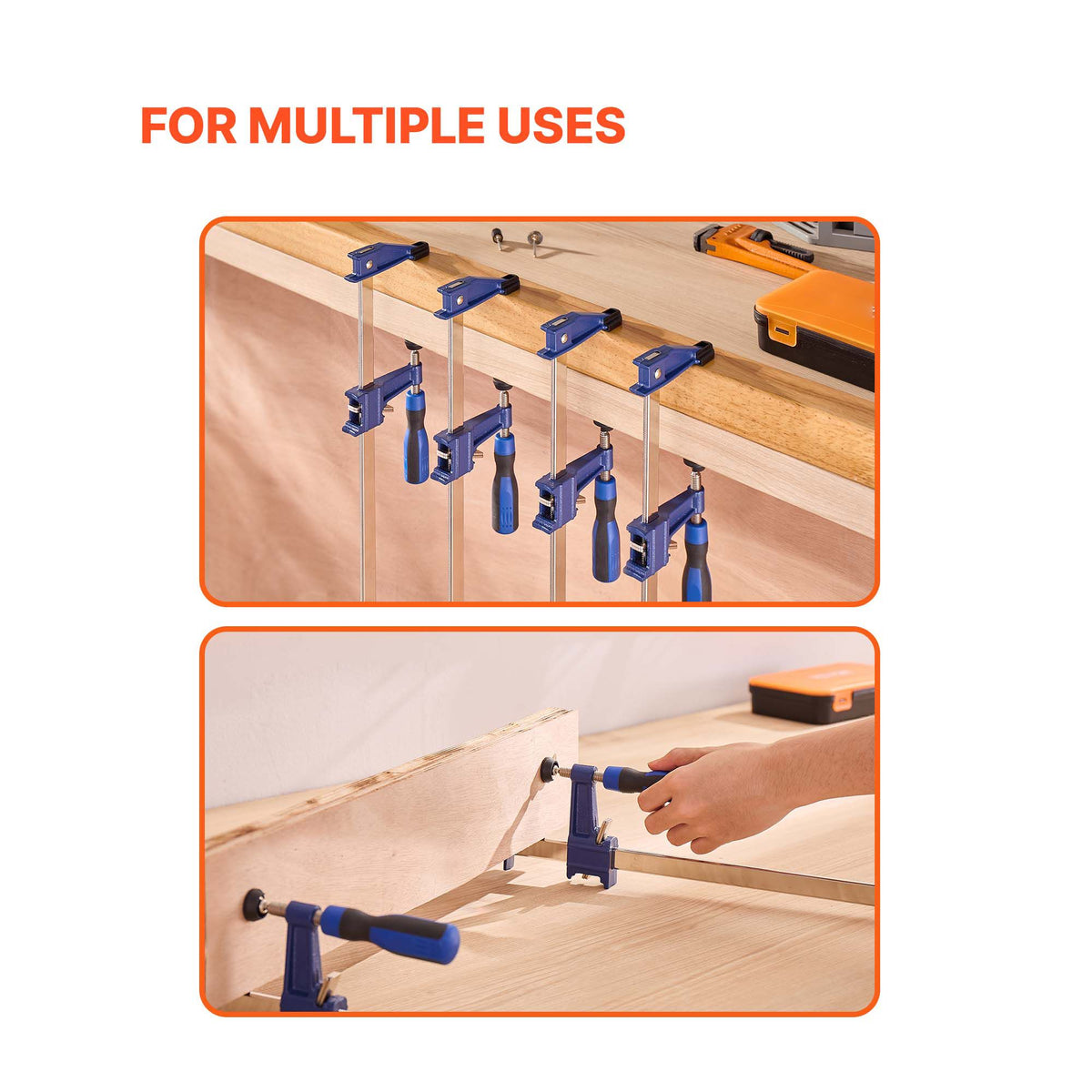 Bar Clamps for Woodworking, 4-Pack 91.4 cm Opening, Lockable F-Clamp with 272 kg Load Limit, 63.5 mm Depth, Cast Iron and Carbon Steel, Easy to Use, Wood Clamps for Woodworking Metal Working