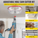 Audio Accessories: VEVOR Adjustable Hole Saw Cutter Kit, 1-5/8"" to 11-13 /16"" (40-300 mm), Recessed Hole Saw with PC Dust Shield, Two Replaceable Pilot Drill Bits, for Recessed Lights, Ceiling Speakers, Vent Holes