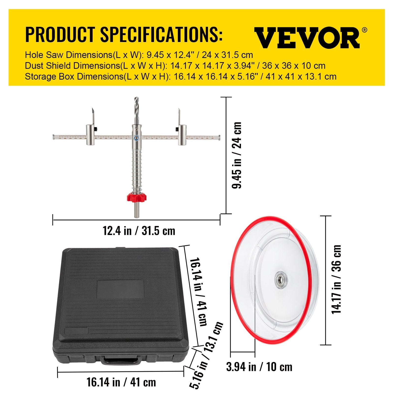 Audio Accessories: VEVOR Adjustable Hole Saw Cutter Kit, 1-5/8"" to 11-13 /16"" (40-300 mm), Recessed Hole Saw with PC Dust Shield, Two Replaceable Pilot Drill Bits, for Recessed Lights, Ceiling Speakers, Vent Holes