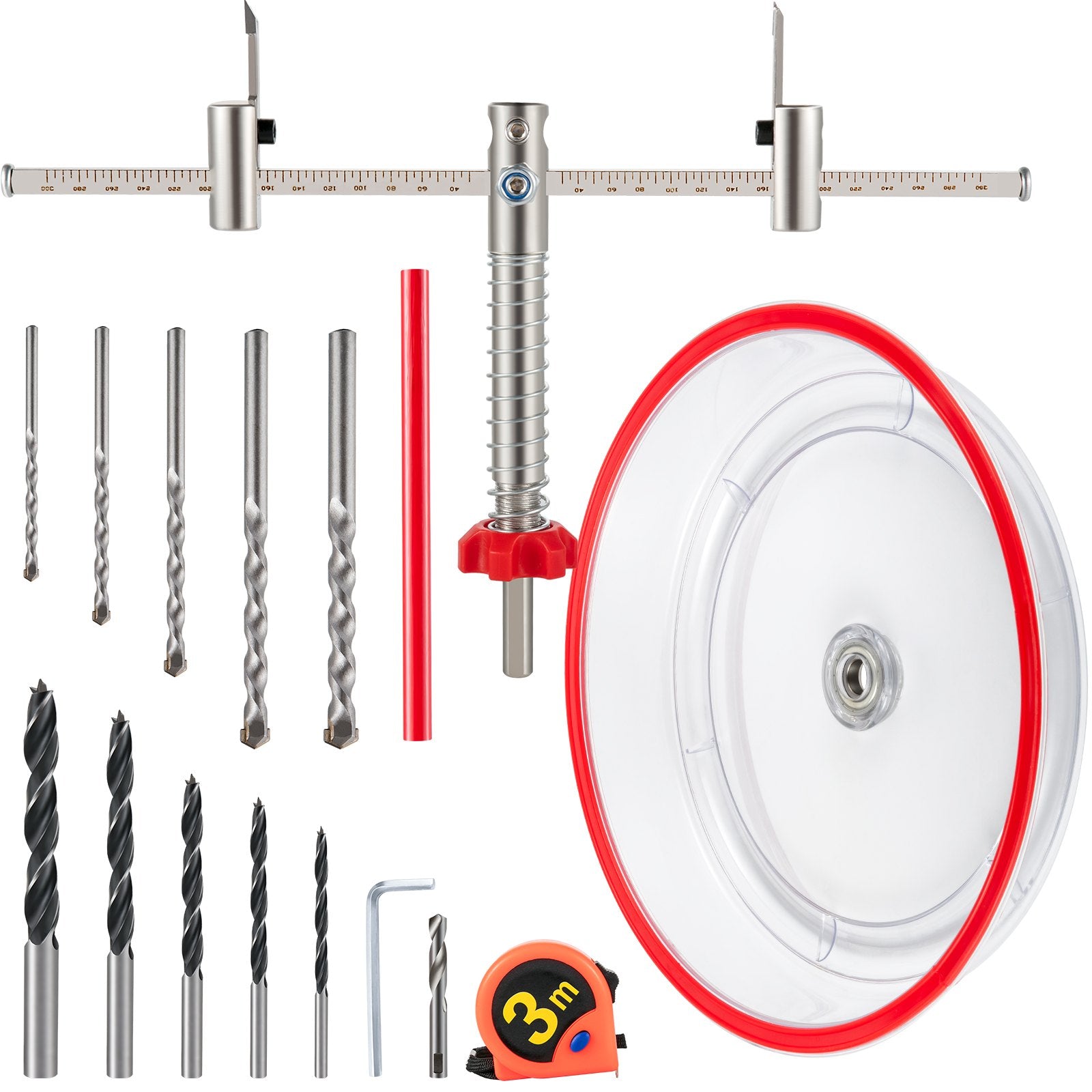 Audio Accessories: VEVOR Adjustable Hole Saw Cutter Kit, 1-5/8"" to 11-13 /16"" (40-300 mm), Recessed Hole Saw with PC Dust Shield, Two Replaceable Pilot Drill Bits, for Recessed Lights, Ceiling Speakers, Vent Holes