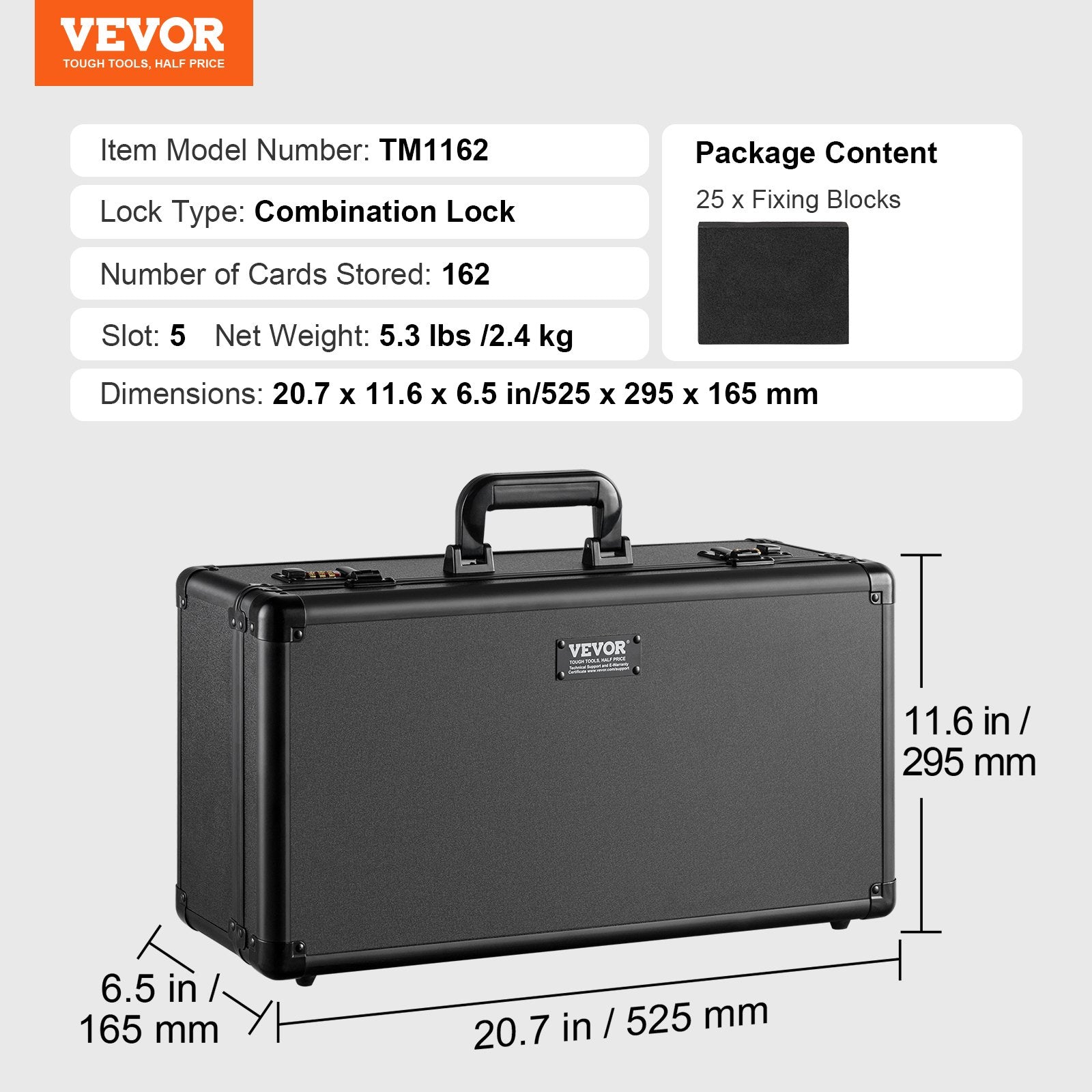Wedding Favours: VEVOR Graded Card Storage Box, 5 Slots, Graded Sports Cards Holder Carrying Case with Coded Lock Foam Dividers, for 162 PSA Graded Cards 115 BGS Cards 130 SGC Cards 585 Top Loaders or 999+ Loose Cards