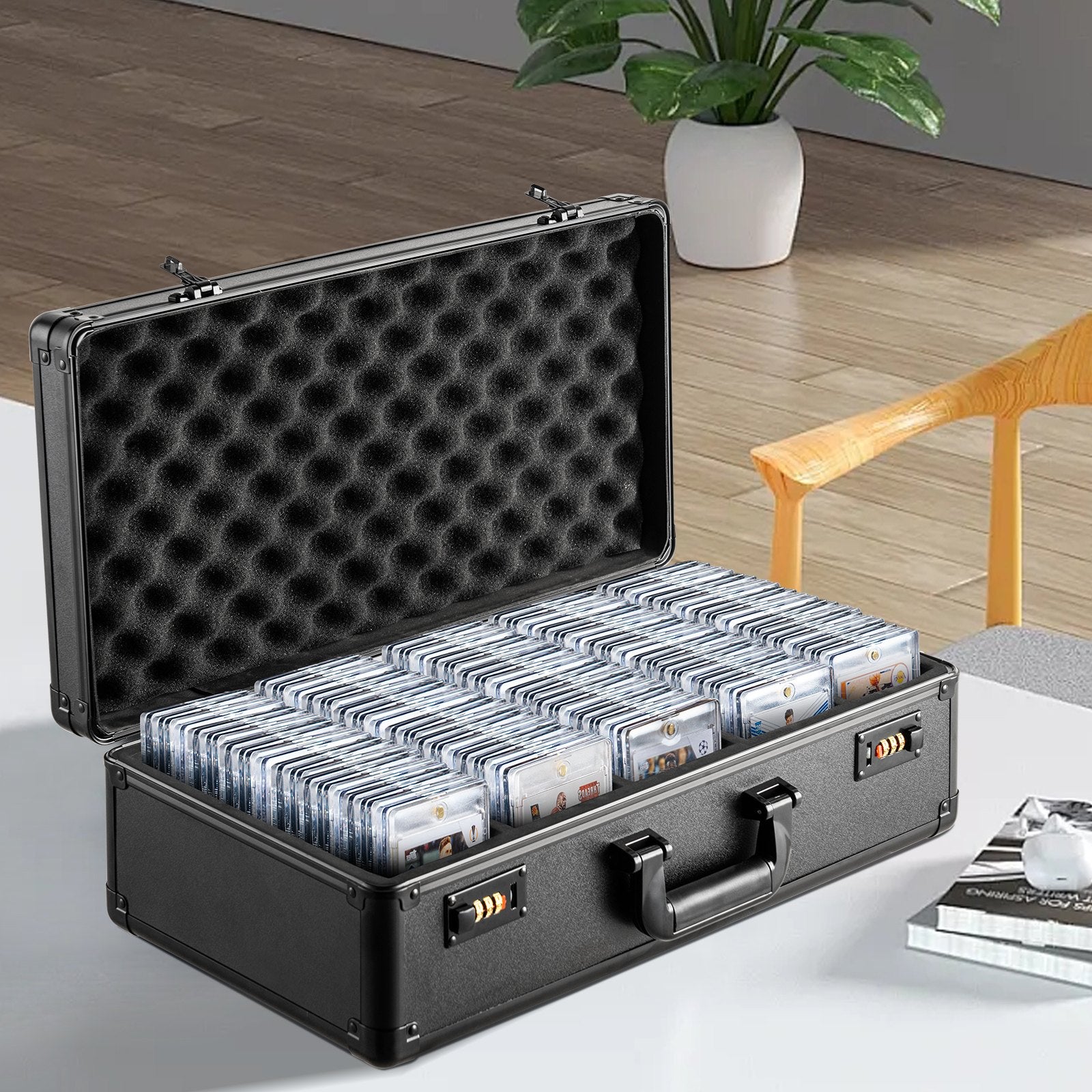 Wedding Favours: VEVOR Graded Card Storage Box, 5 Slots, Graded Sports Cards Holder Carrying Case with Coded Lock Foam Dividers, for 162 PSA Graded Cards 115 BGS Cards 130 SGC Cards 585 Top Loaders or 999+ Loose Cards