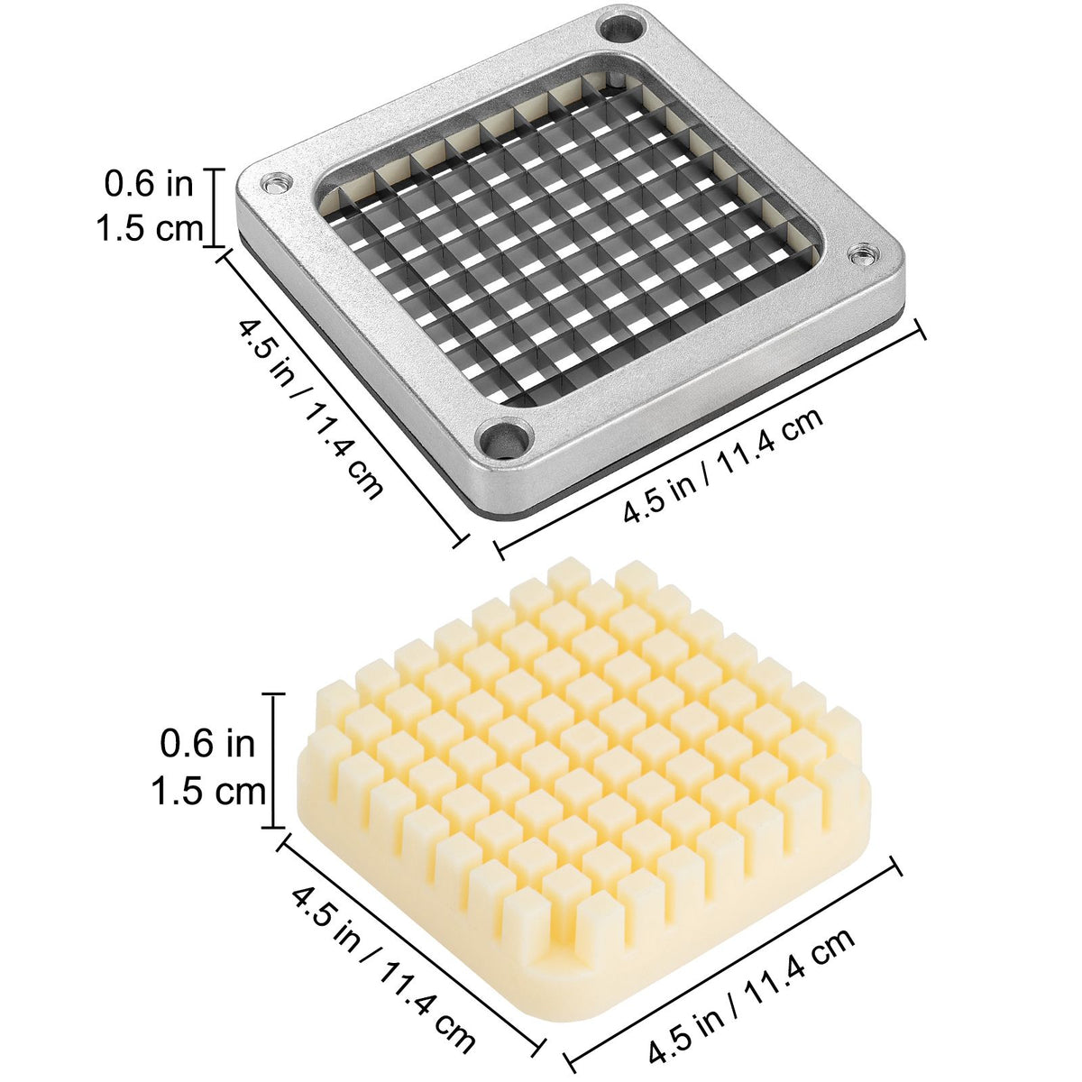 Replacement Chopper Blade, 3/8 inch, 3 PCS French Fry Blade Assembly with 6 Extra Knives, Stainless Steel Dicer Parts and Push Block for Cutting Potatoes Carrots Onions Cucumbers Mushrooms