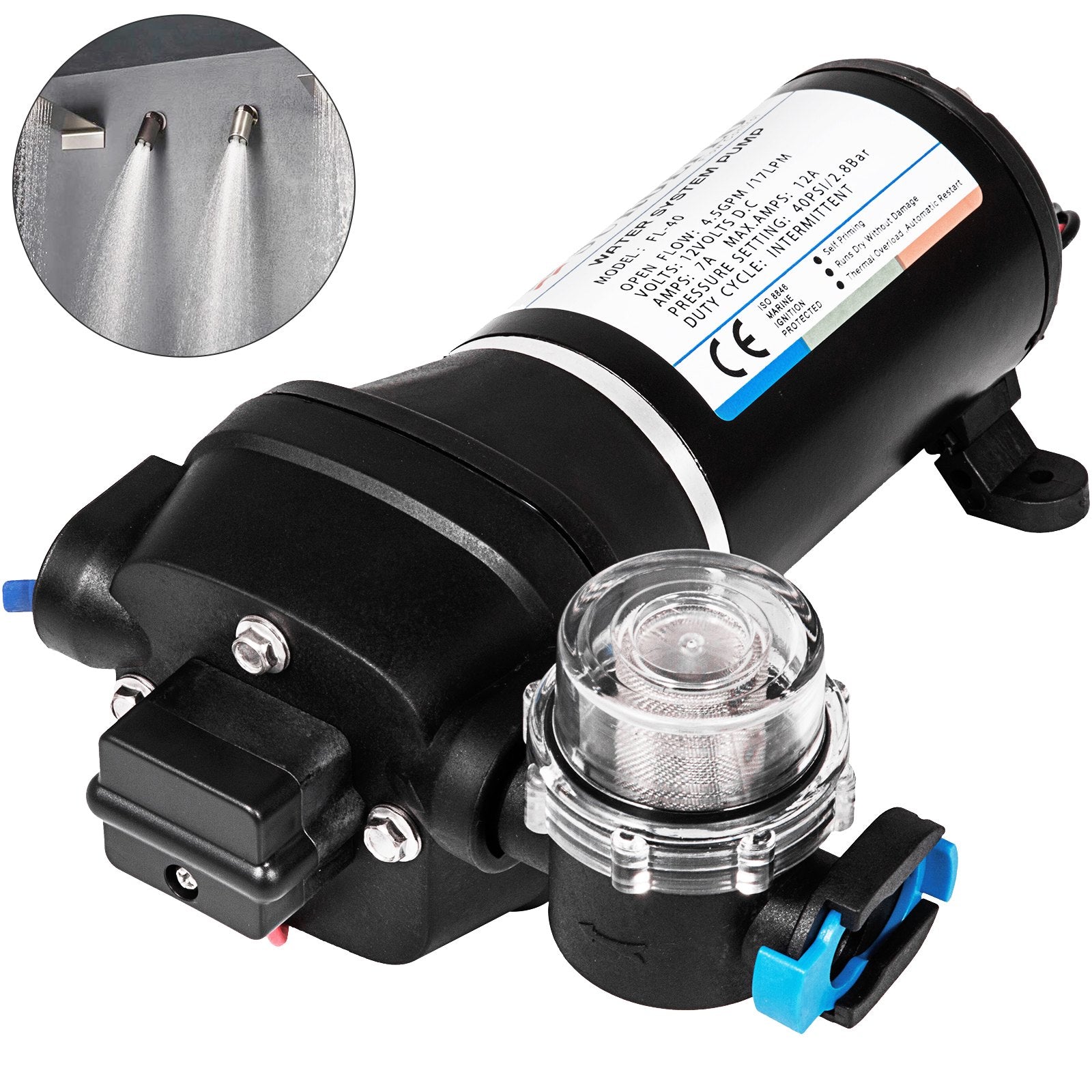 Fountain & Ponds Accessories: VEVOR Water Pressure Diaphragm Pump, 12V FL-40 High Pressure Diaphragm Water Pump, 40PSI Automatic Self Priming Water Pump, 17L/MIN Misting Booster Sprayer Diaphragm Pump for Caravan Boat RV Garden