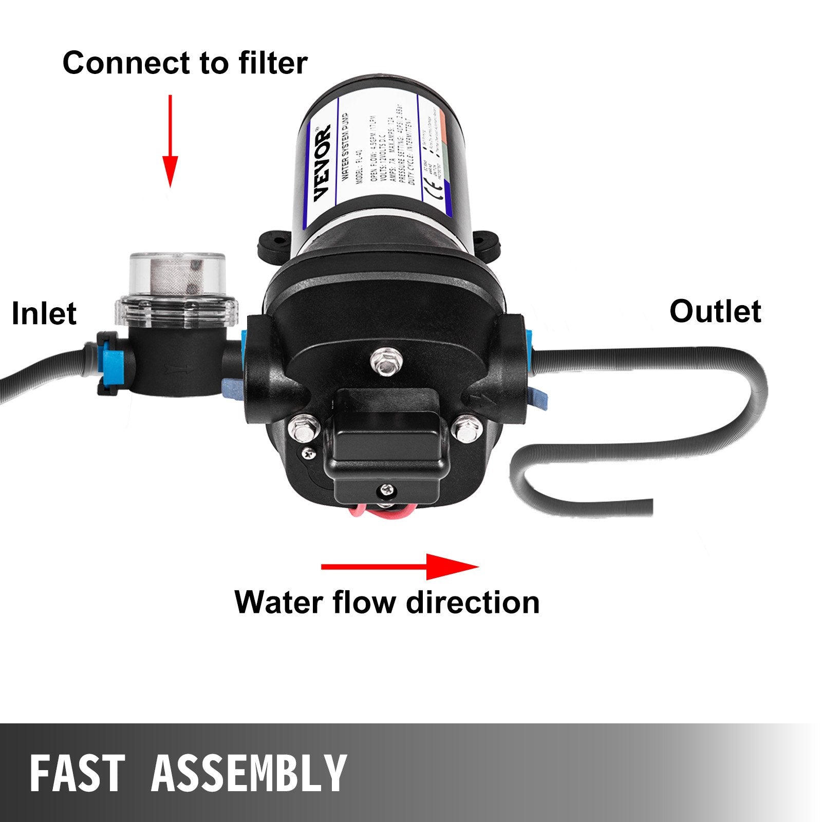 Fountain & Ponds Accessories: VEVOR Water Pressure Diaphragm Pump, 12V FL-40 High Pressure Diaphragm Water Pump, 40PSI Automatic Self Priming Water Pump, 17L/MIN Misting Booster Sprayer Diaphragm Pump for Caravan Boat RV Garden