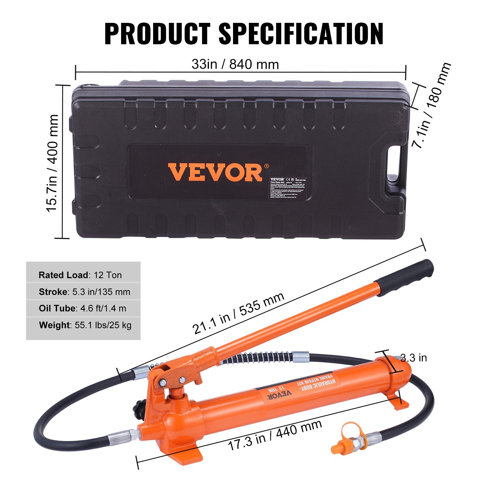 12 Ton Hydraulic Jack Air Pump Lift Ram Body Frame Porta Power Repair Kits