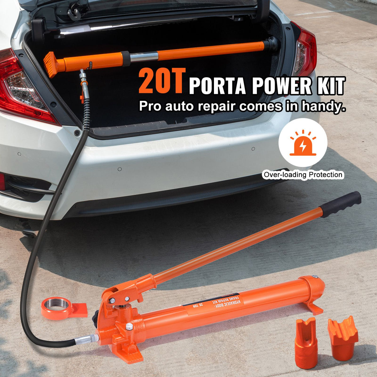 20 Ton Porta Power Kit, Portable Hydraulic Jack with 4.6 ft/1.4 m Oil Hose, Car Frame Repair Tool with Storage Case for Automotive, Heavy Equipment, Mechanic (44000 LBS)