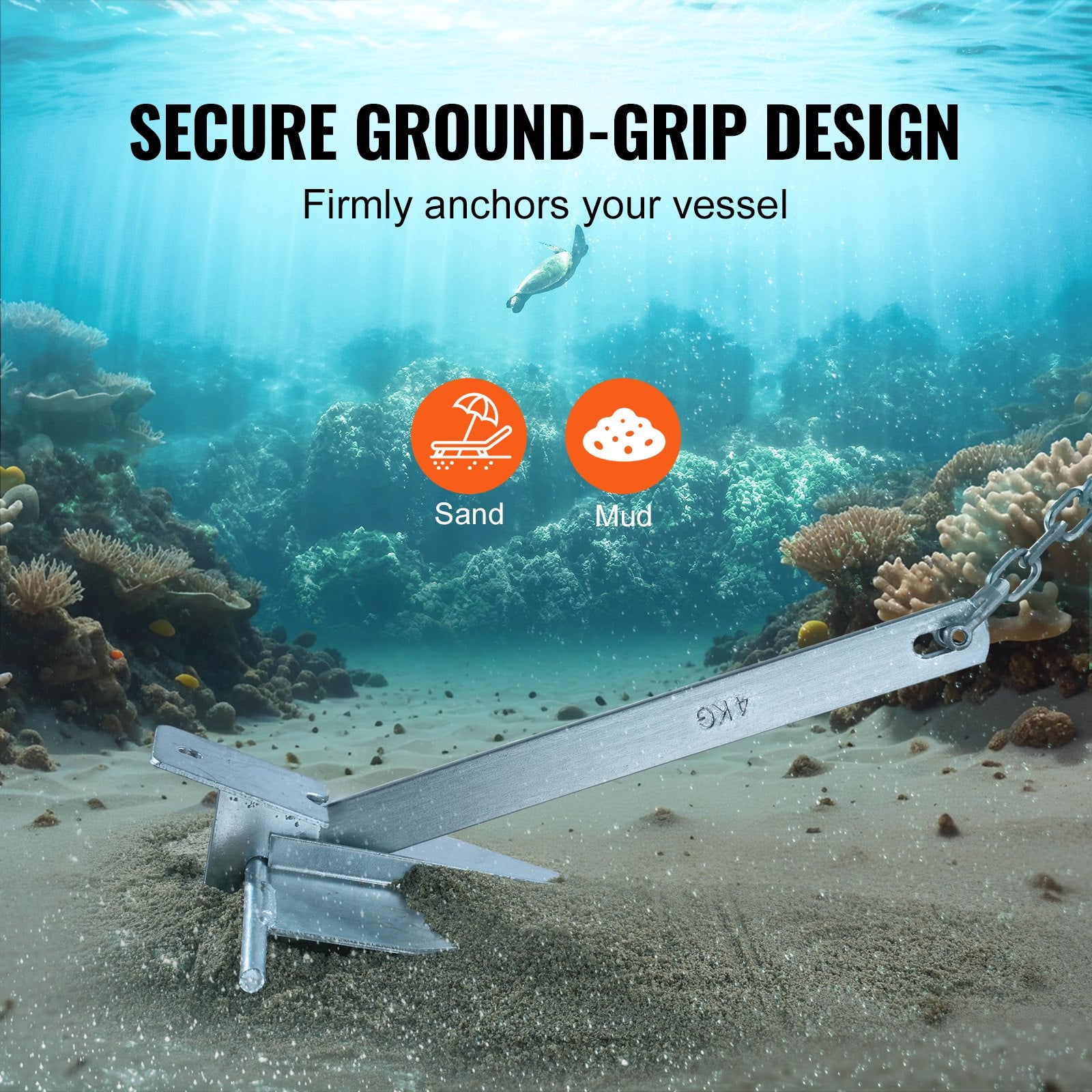 Boating Accessories: VEVOR Fluke Anchor 8.5 LBS Galvanized Steel Boat Anchor Chain Rop Two Shackles